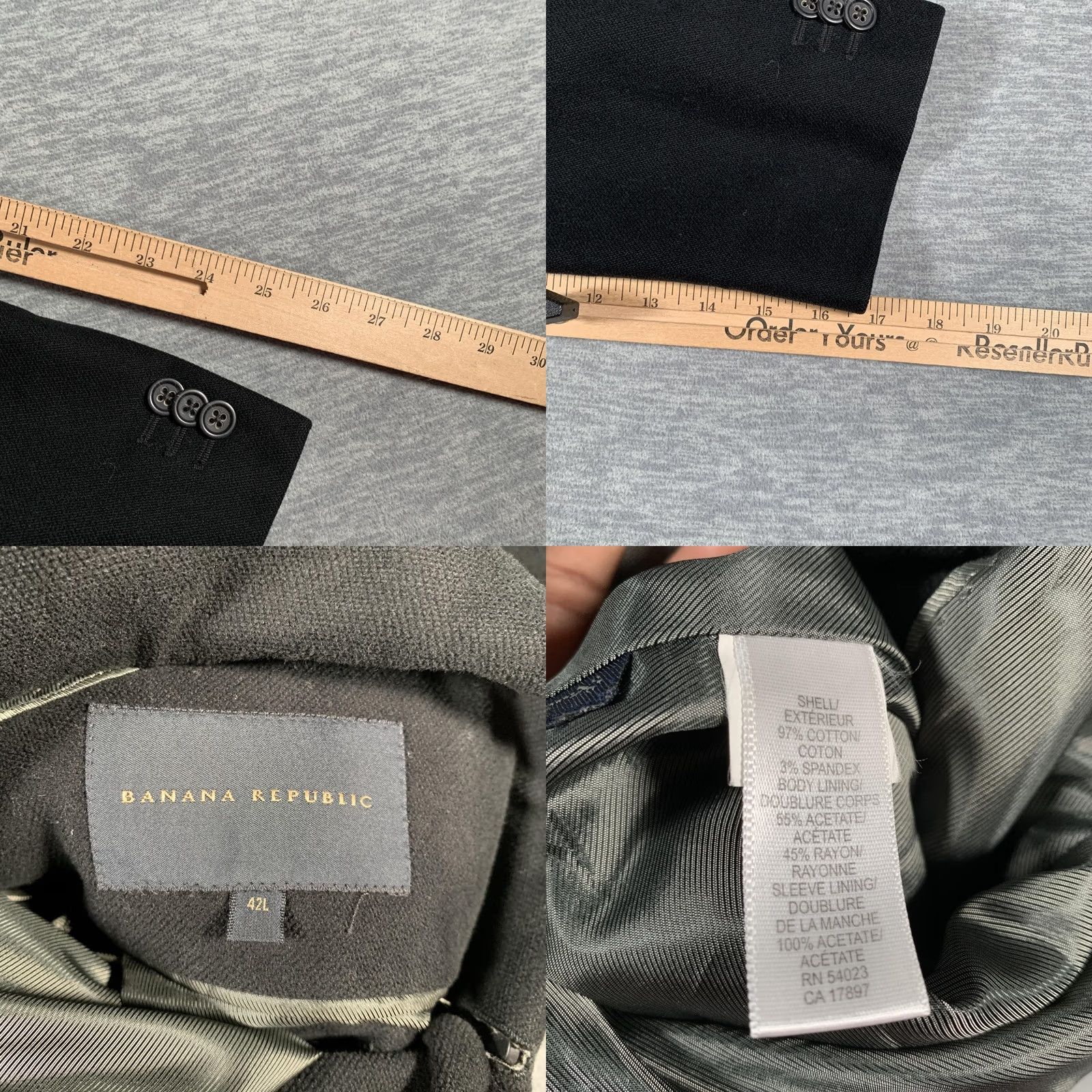 Banana Republic Banana Republic Blazer Mens 42L Black Cotton Stretch Sport Coat Long Jacket Size 42R - 8 Thumbnail