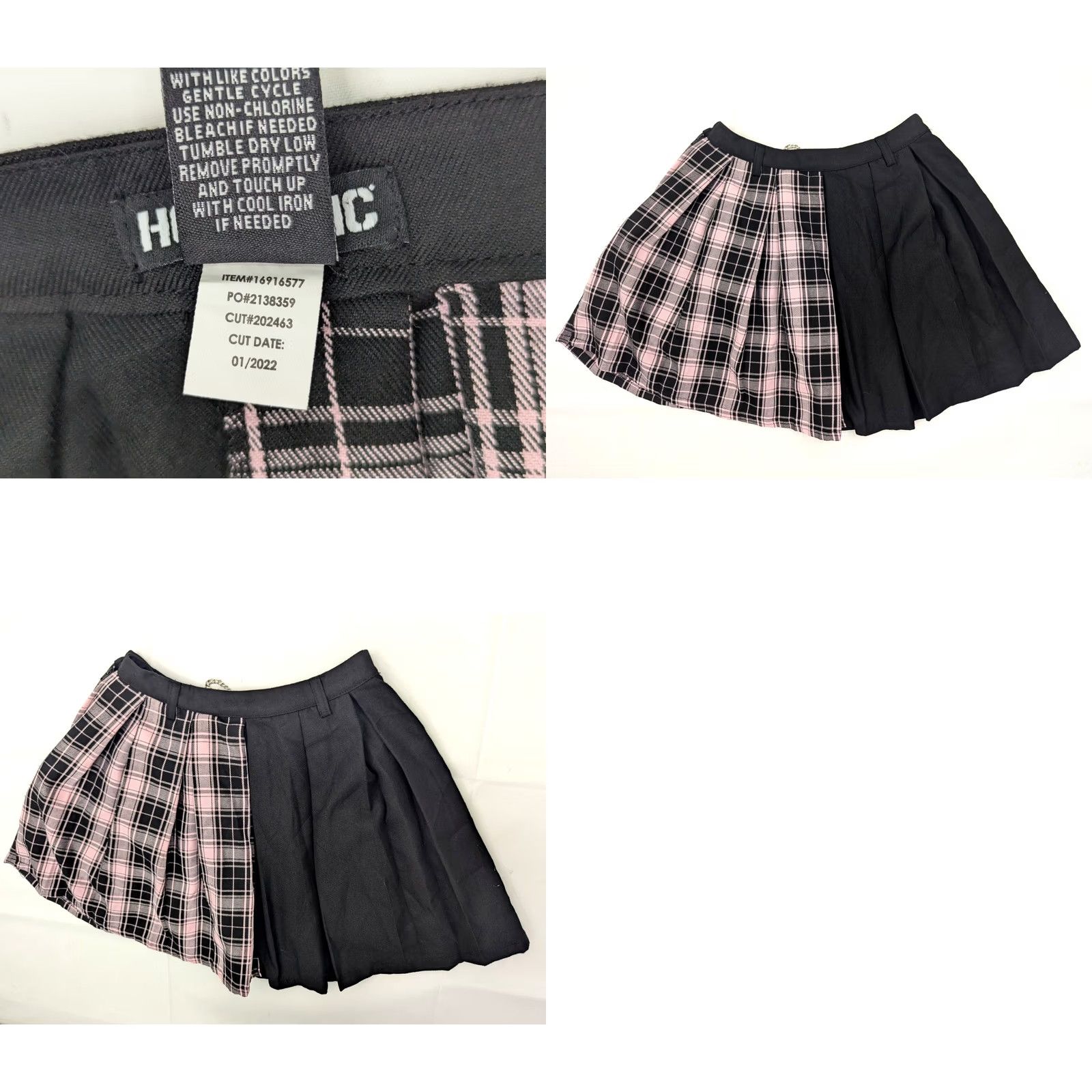 Hot Topic Hot Topic Skirt - Two Tone Solid Black & Plaid Pink Chain Accent Midi Knit Pleated Womens XS/?? Size 36" / US 14 / IT 50 - 8 Thumbnail