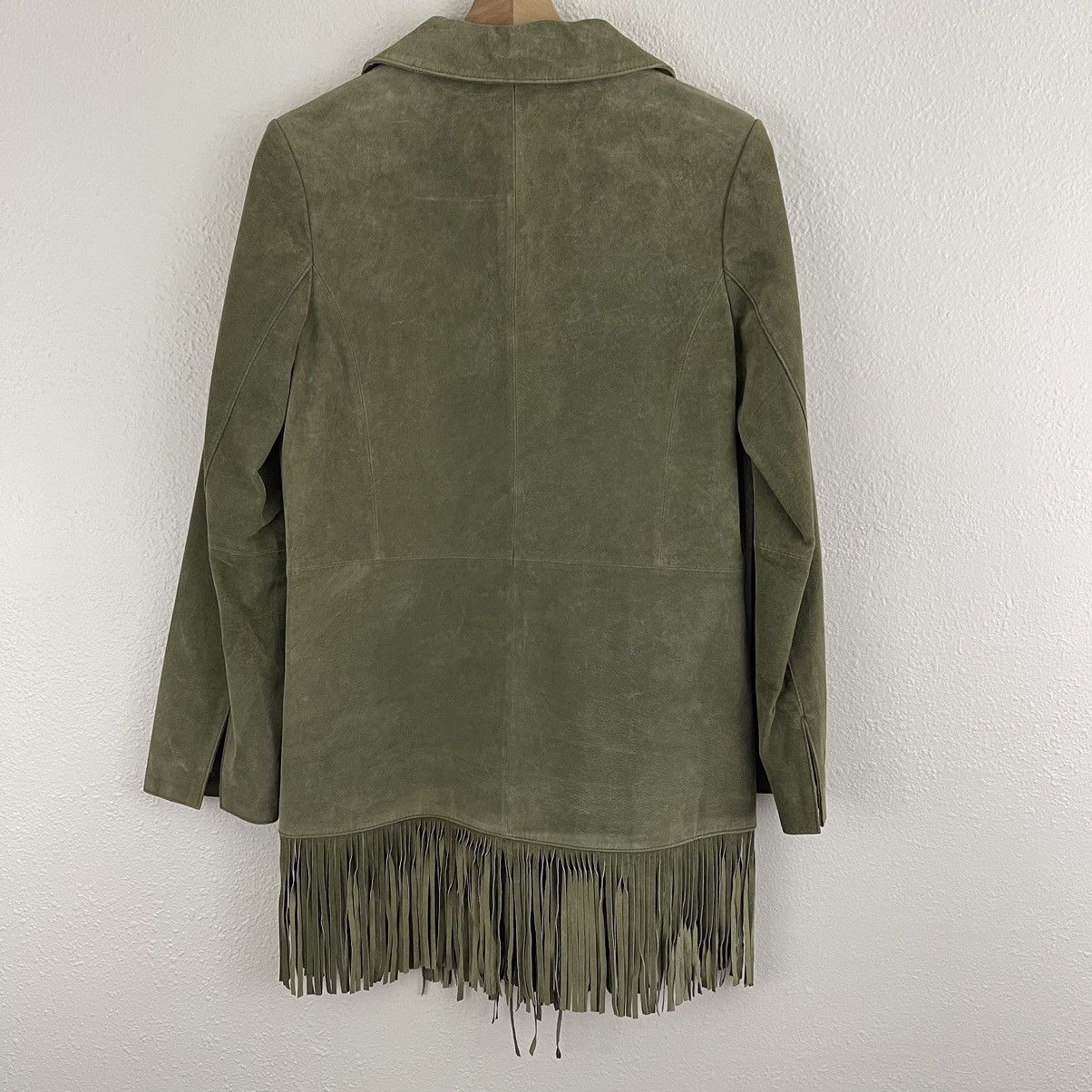 Vintage ARTURO Vintage 90s Green Suede Leather Grunge Fringe Jacket Size M / US 6-8 / IT 42-44 - 9 Thumbnail