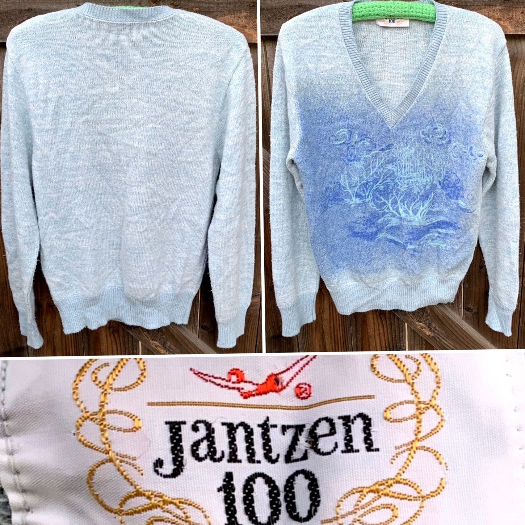 Jantzen VINTAGE Jantzen 100 Sweater Long Sleeve V-Neck Graphic Print Blue Size L Menskeletal Size US L / EU 52-54 / 3 - 7 Thumbnail