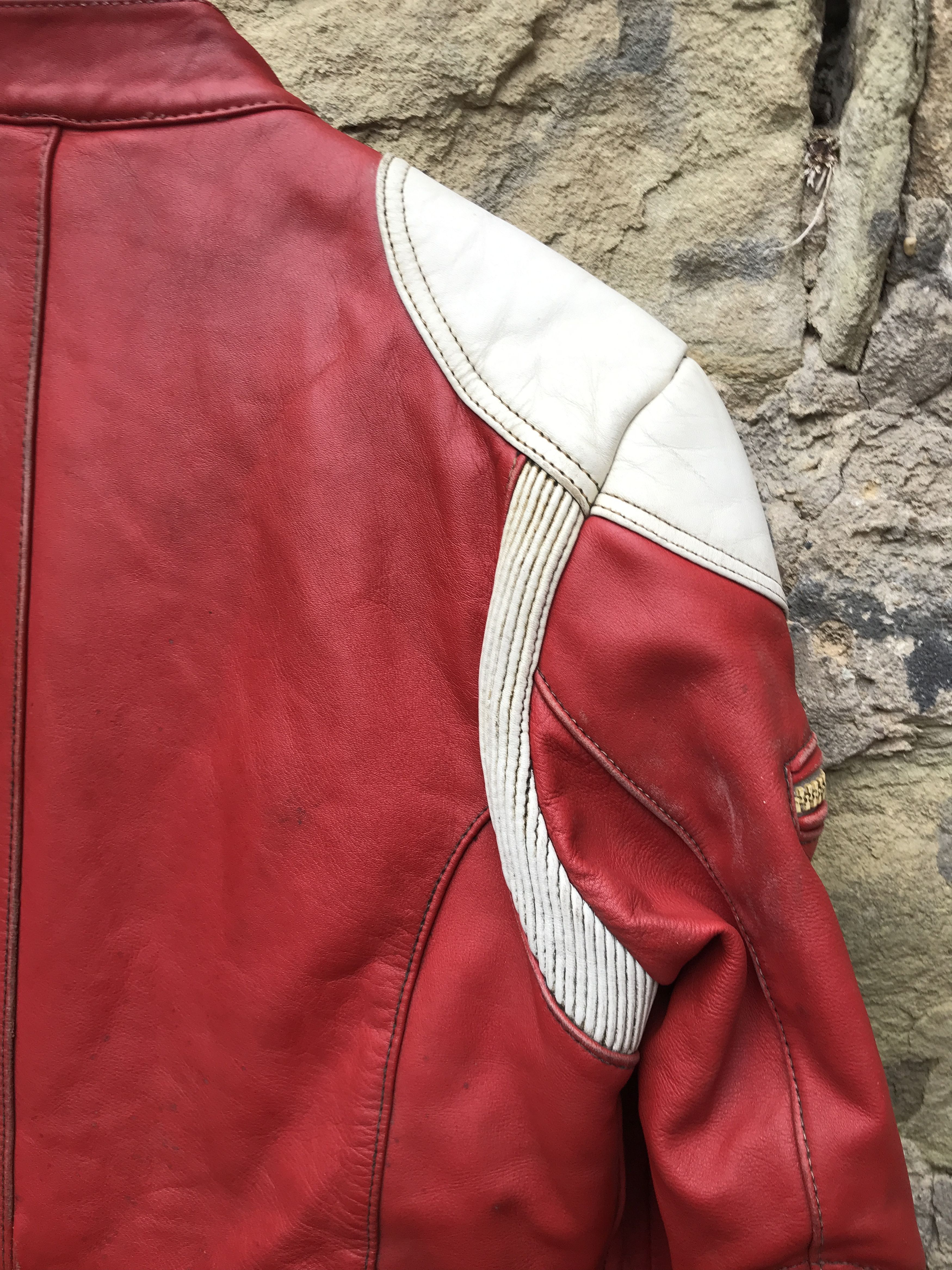 Vintage 80s Twin Track Distressed Leather Biker Jacket / Racing Suit Size US M / EU 48-50 / 2 - 22 Thumbnail