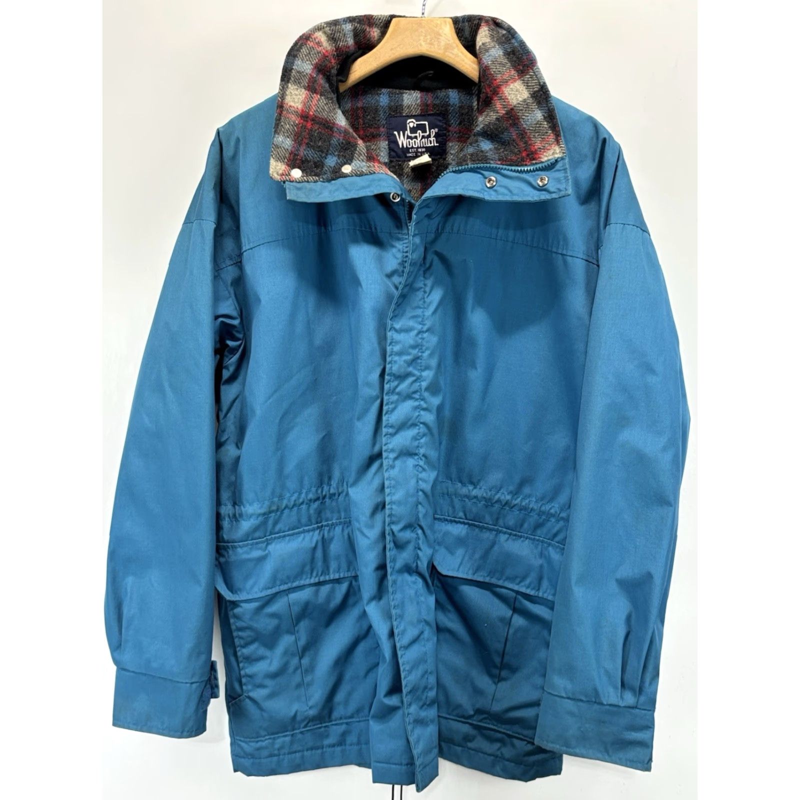 Vintage VINTAGE Woolrich Parka Jacket Regular L Men Hooded Zip Snap Blue Wool Lining USA Mid-Length Jacket/Coat Size US L / EU 52-54 / 3 - 5 Thumbnail