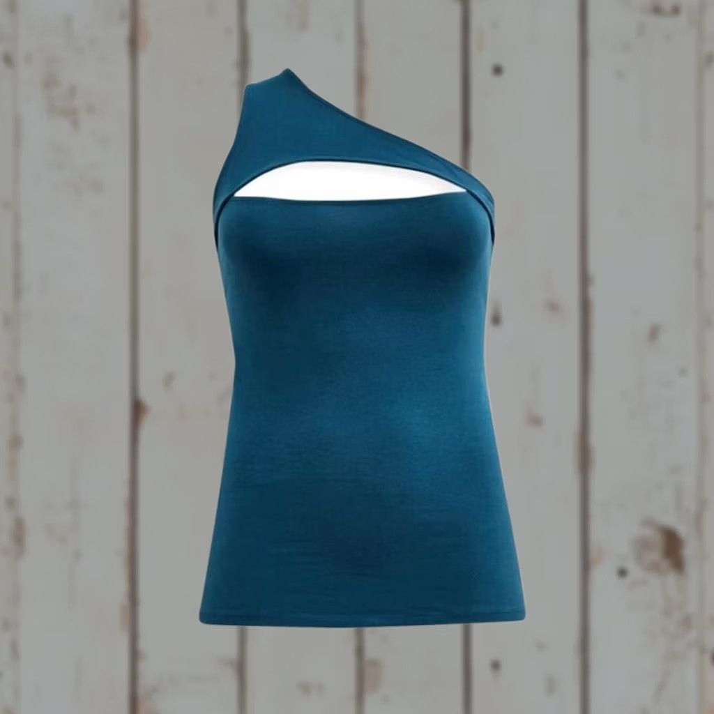 Torrid Torrid Tank One Shoulder Knit Blue Solid 1X Plus Womens Sleeveless Stretchy Cut Out Shirt Size XL / US 12-14 / IT 48-50 - 1 Thumbnail