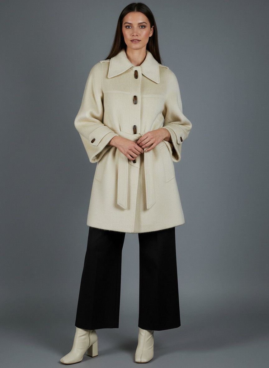 Other White alpaca woolen women's coat made of llama wool Size XS / US 0-2 / IT 36-38 - 1 Thumbnail
