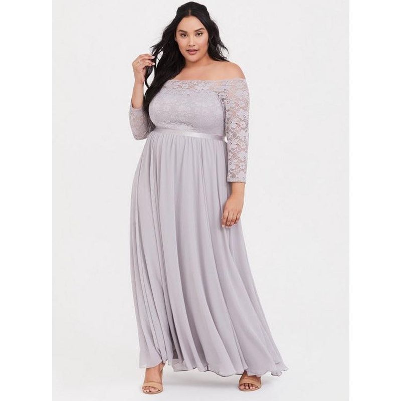 image of Torrid Womens Dress Size 18 Lilac Purple Lace Chiffon New Gown in Purplish Gray