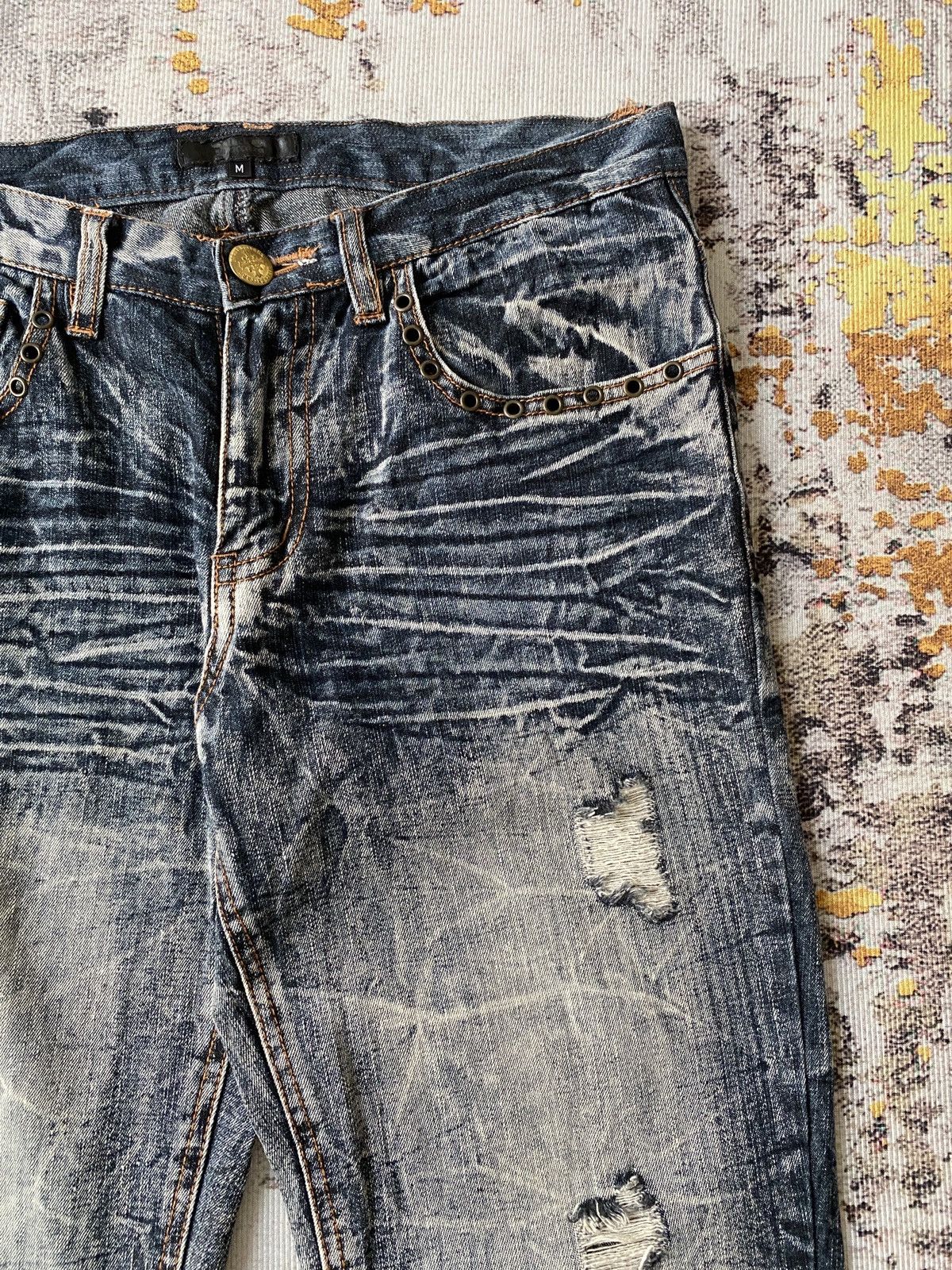 Japanese Brand Black Baccara Honey Comb Claws Mark Distressed Flare Denim Size US 30 / EU 46 - 11 Thumbnail