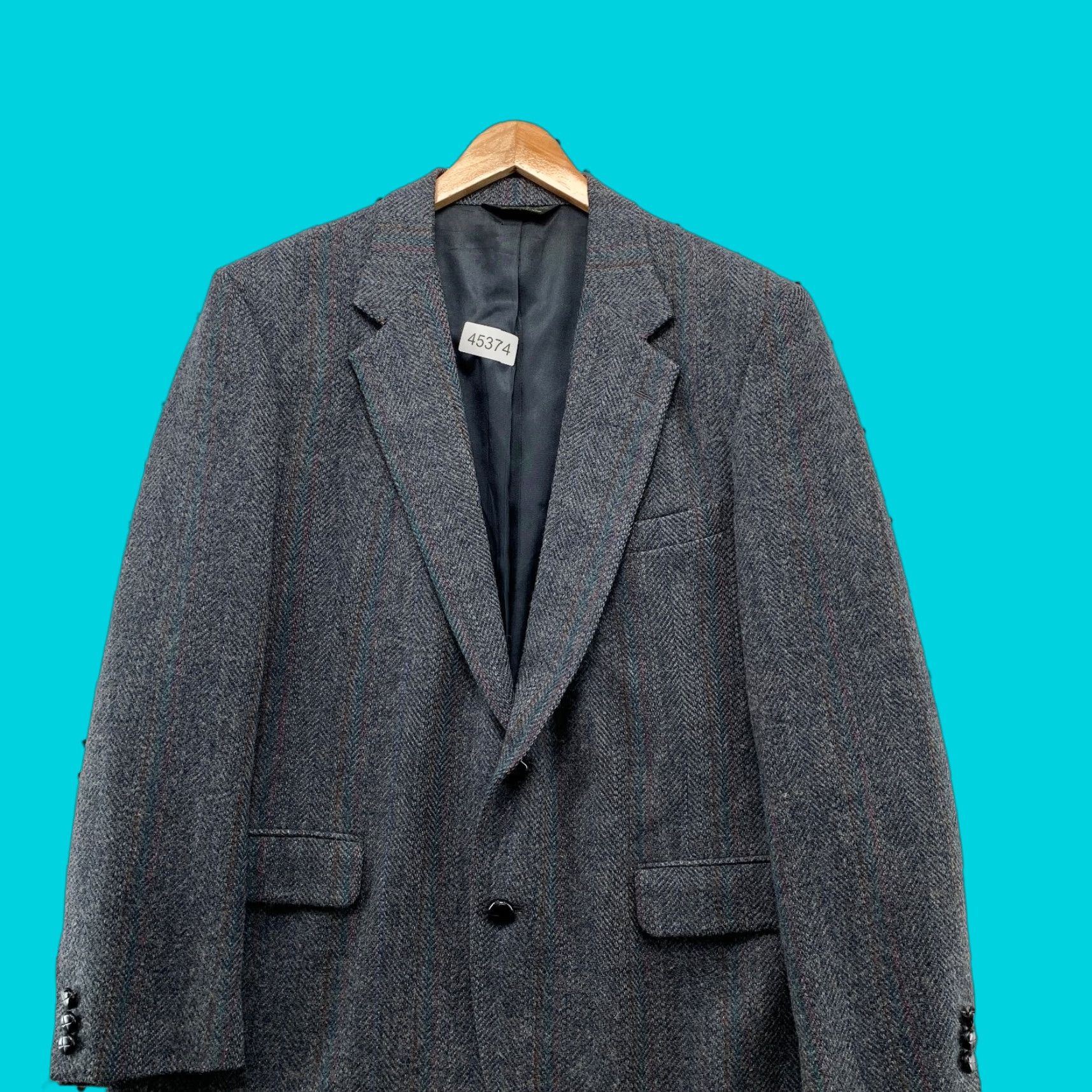 Vintage VINTAGE Eagle 100% Wool Blazer Mens Size 42 Gray Herringbone Striped USA Jacket Blazer Size 42R - 1 Thumbnail