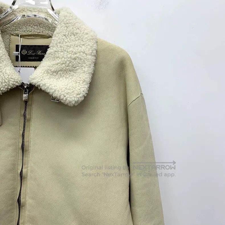 Loro Piana Loro Piana Off-white Collared Sheepskin Leather Zip Jacket Size XS / US 0-2 / IT 36-38 - 3 Thumbnail