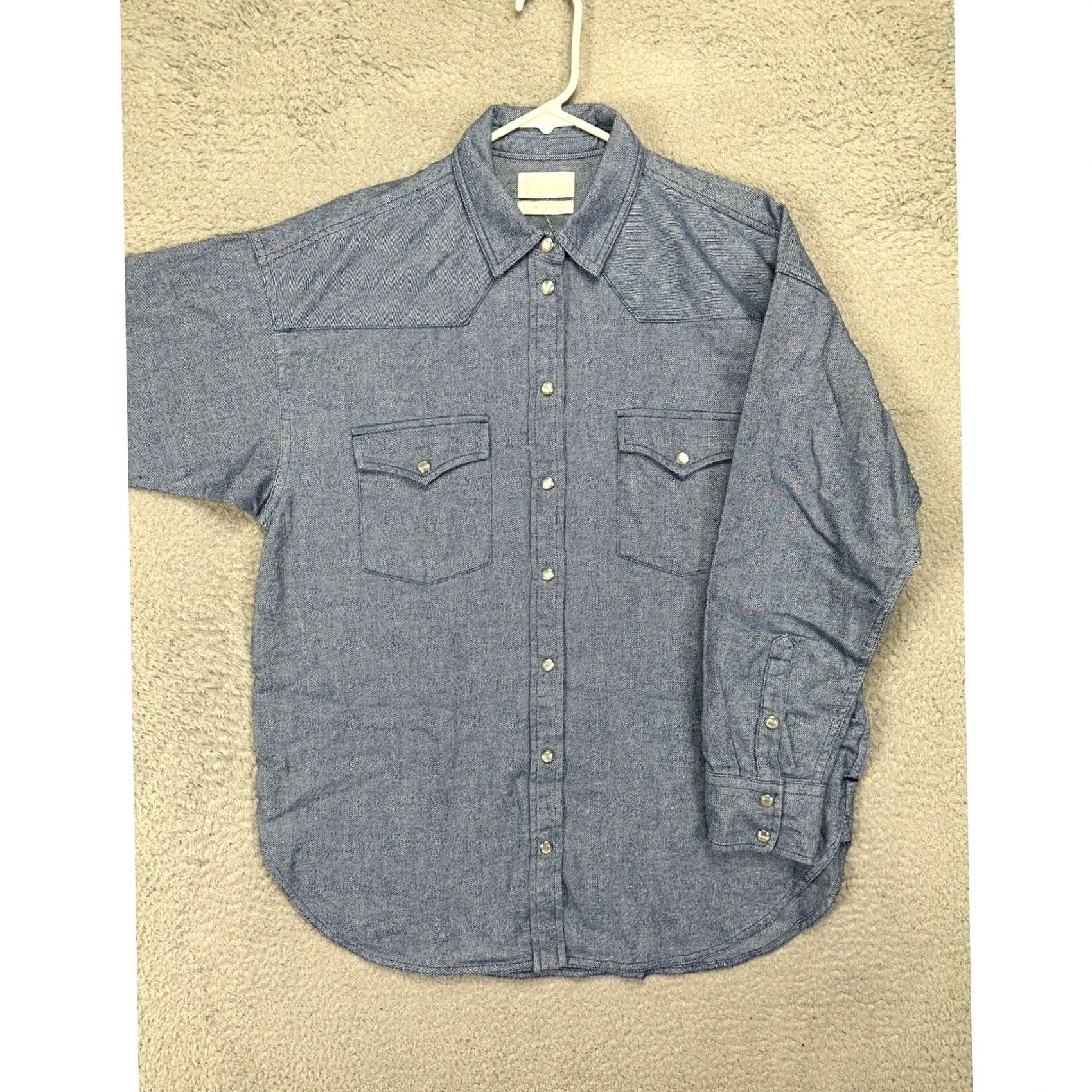 Vintage J Crew Shirt Women 8 Blue Pinstripe Relaxed Fit Pearl Snap Western Cowgirl NEW Size M / US 6-8 / IT 42-44 - 3 Thumbnail