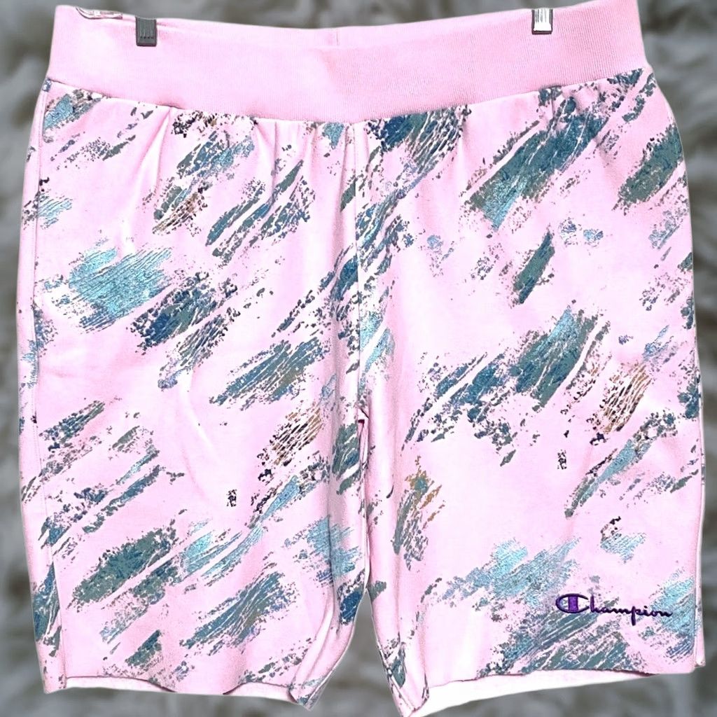 Champion Champion Shorts Mens XL Activewear Gym Geometric Pink Split Splatter Weave Reverse Weave Athletic Comfort Drawstring Casual 11in Inseam Size US 36 / EU 52 - 1 Thumbnail