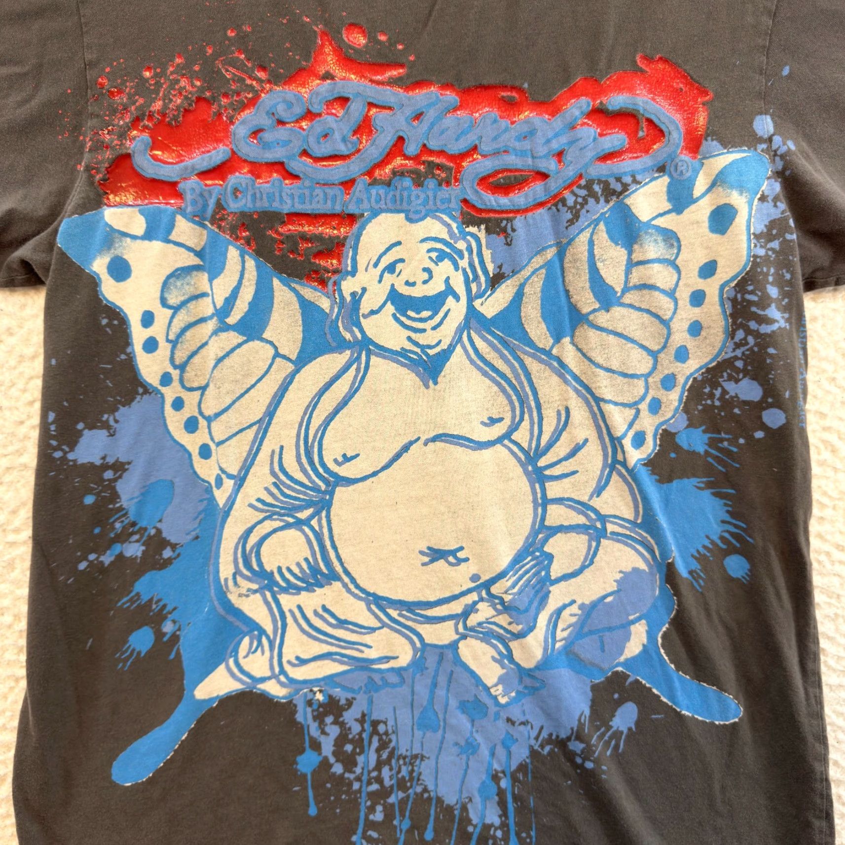 Ed Hardy Y2K Vintage Ed Hardy T-Shirt Mens Medium Grey Buddha Graphic Cyber Grunge Moto Shirt Size US M / EU 48-50 / 2 - 3 Thumbnail