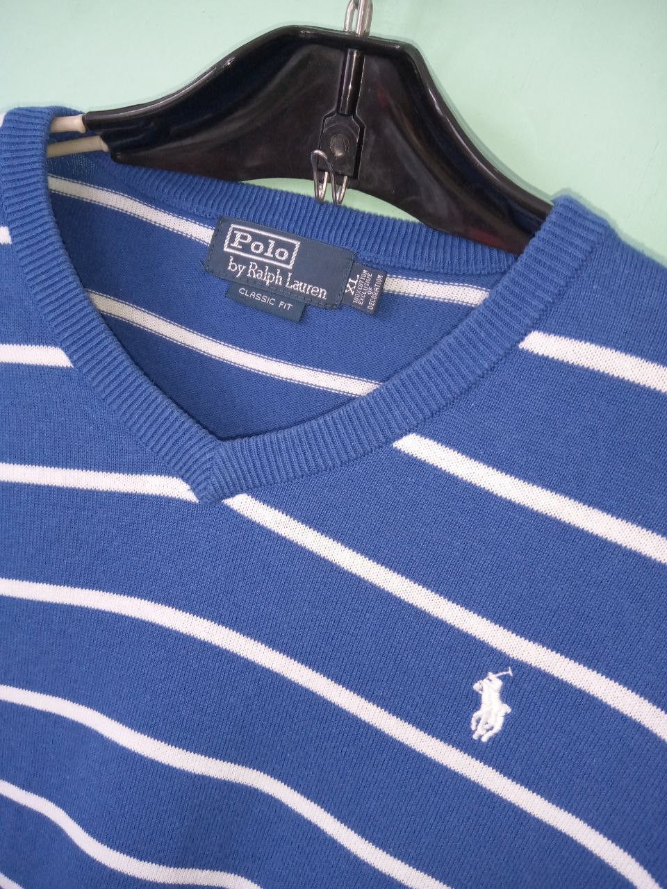 Polo Ralph Lauren Vintage Polo Ralph Lauren Sweater V Neck Blue Striped Size US M / EU 48-50 / 2 - 3 Thumbnail