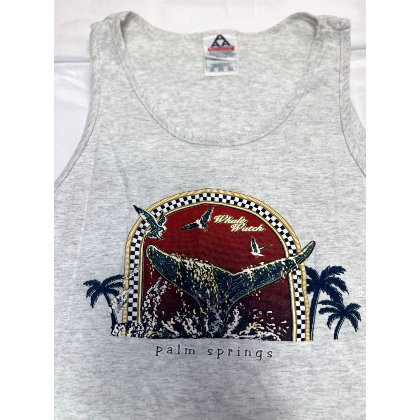 Vintage VINTAGE AllStyle Whale Watch Tank Top Gray 2XL Mens California 90s Tropical Graphic Print Sleeveless Shirt Size US XXL / EU 58 / 5 - 2 Thumbnail