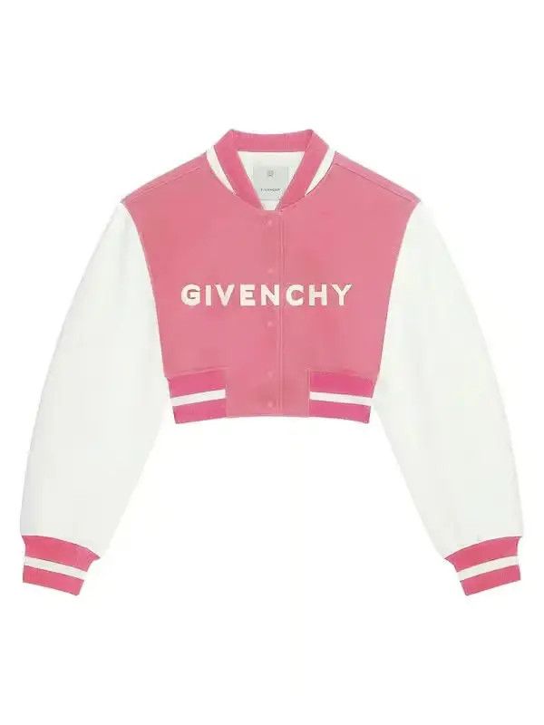 o1srvl11e0725 Cropped Varsity Jacket in Pink/White