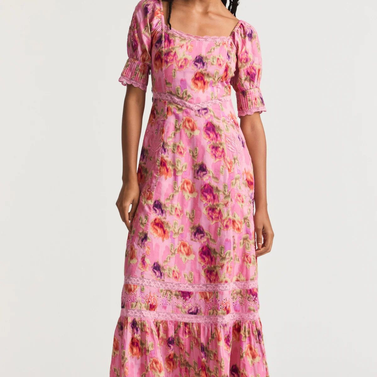 image of Loveshackfancy Mariata Cotton Printed Maxi Dress in Pink, Women's (Size Medium)