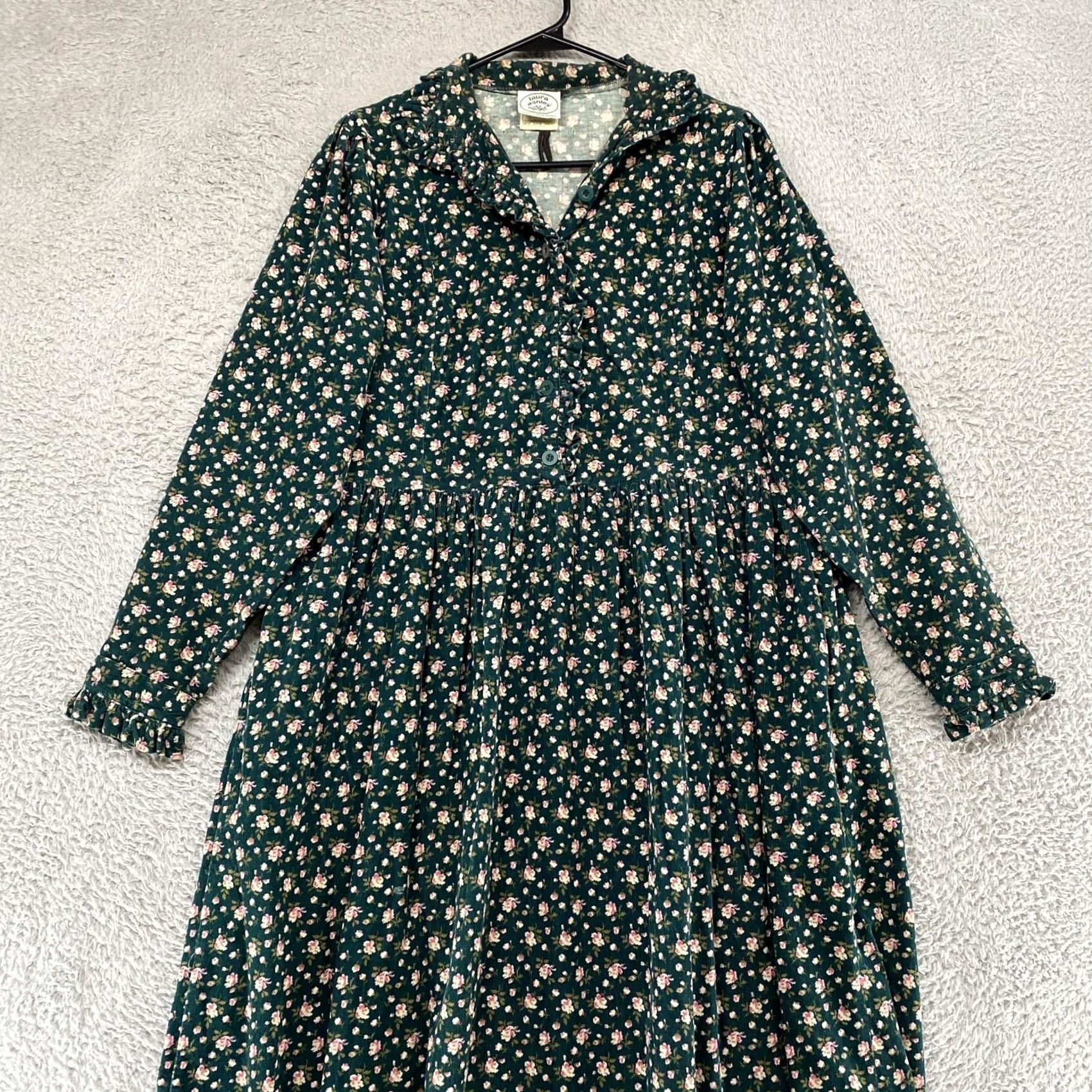 Laura Ashley VINTAGE Laura Ashley Dress Womens 10 Cottage Floral Corduroy Prairie Midi Modest Dress Size L / US 10 / IT 46 - 3 Thumbnail