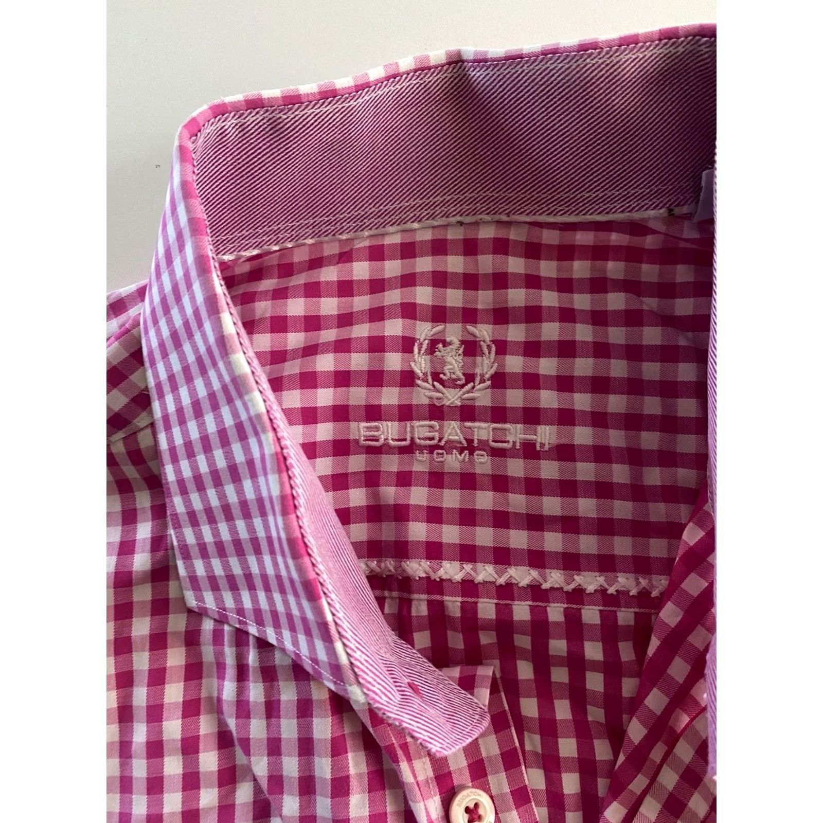 BUGATCHI VINTAGE Bugatchi Uomo Pink Check LONG SLEEVE SHIRT XL Trim 17 x 32/33 Extra Large Size US XL / EU 56 / 4 - 3 Thumbnail