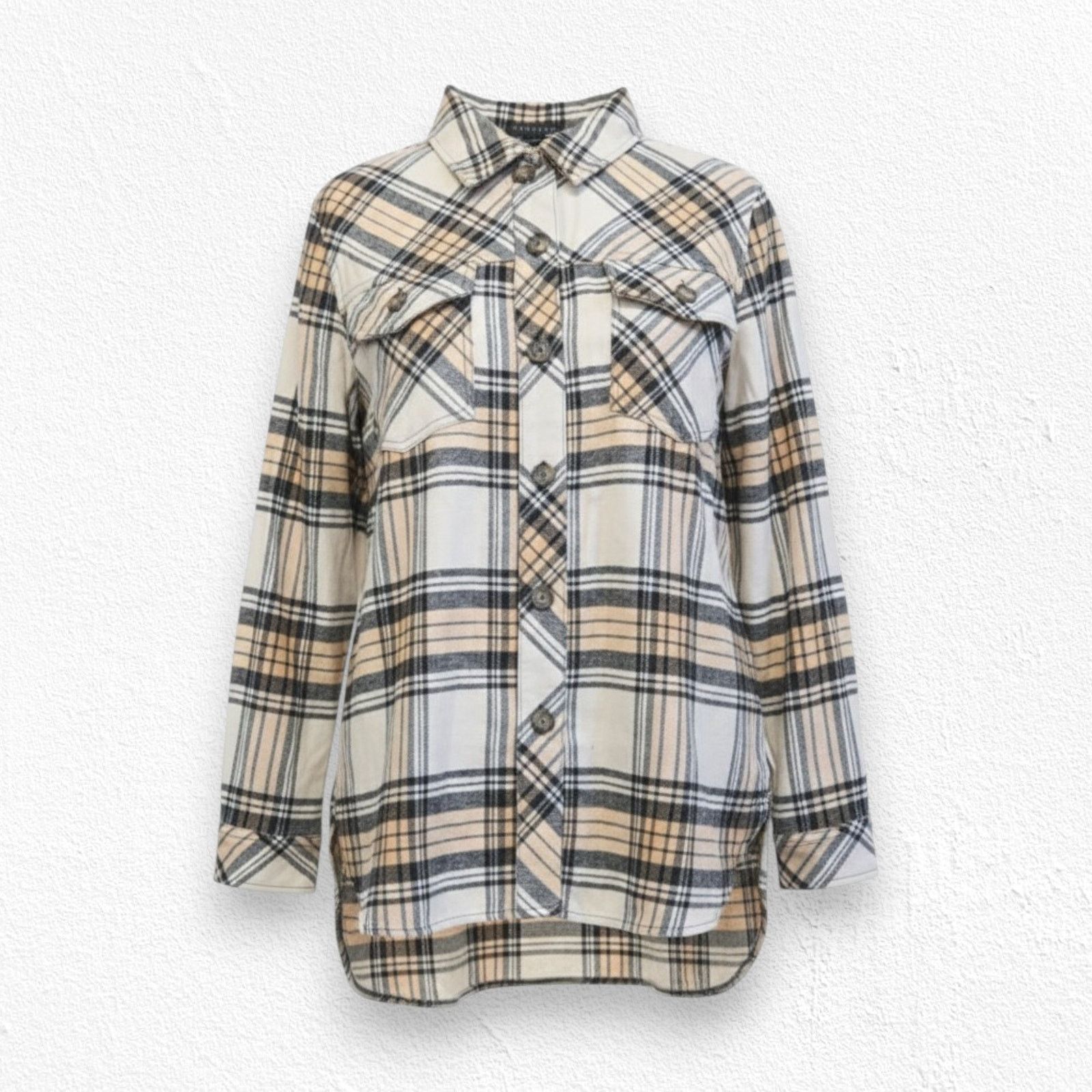 Sanctuary Sanctuary Beige Plaid Button Up Flannel Shacket Size Large Size L / US 10 / IT 46 - 1 Thumbnail