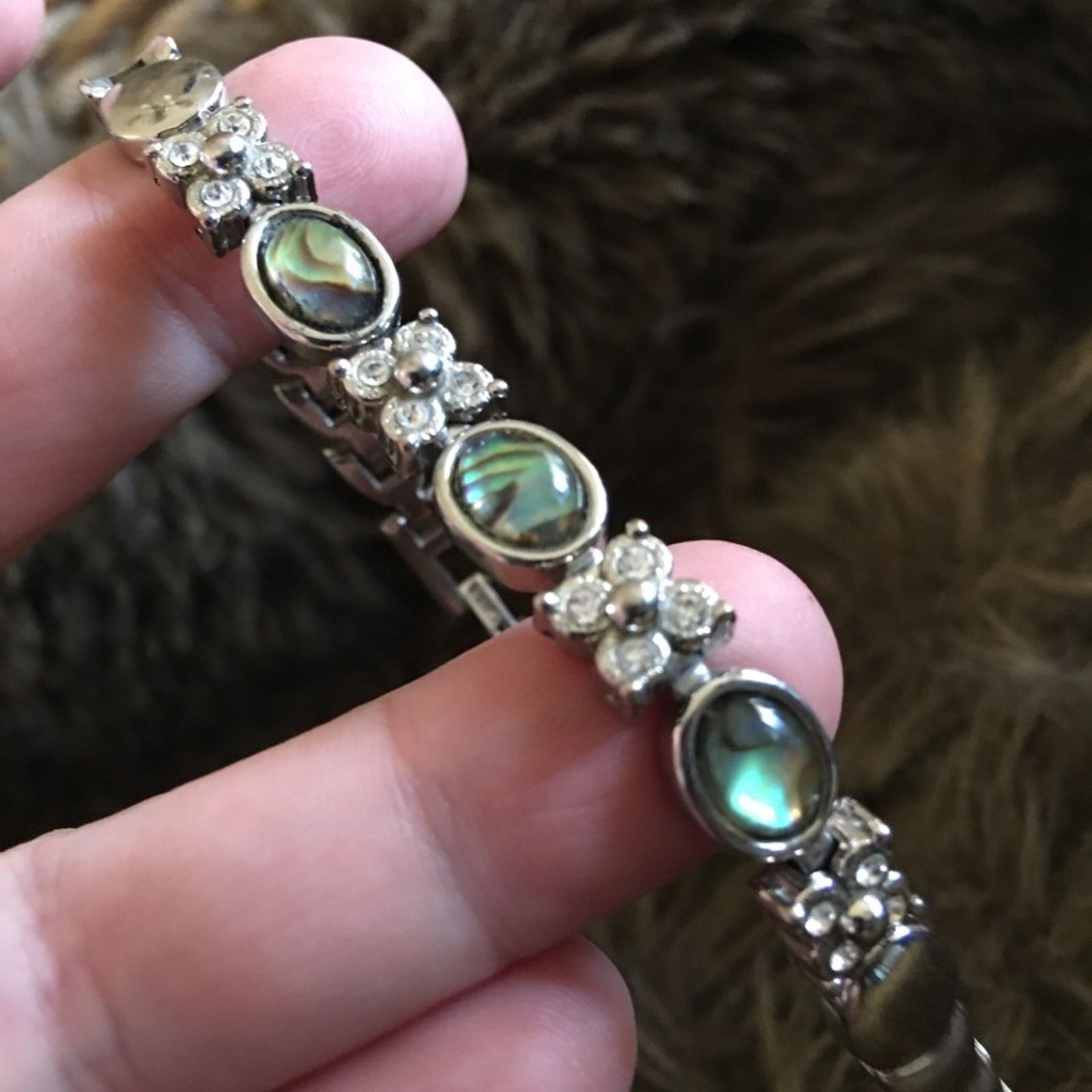 Jewelry Glass cabochon abalone silver rhinestone bracelet Size ONE SIZE - 10 Thumbnail