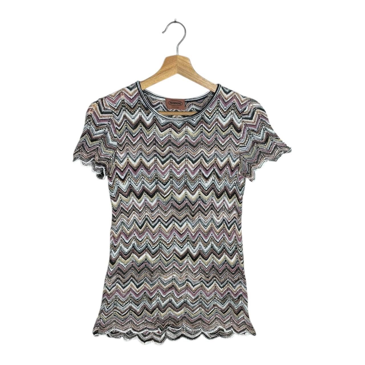 Missoni Vintage Missoni Zig Zag Crochet Knit Top Chevron Pattern Size S / US 4 / IT 40 - 1 Thumbnail