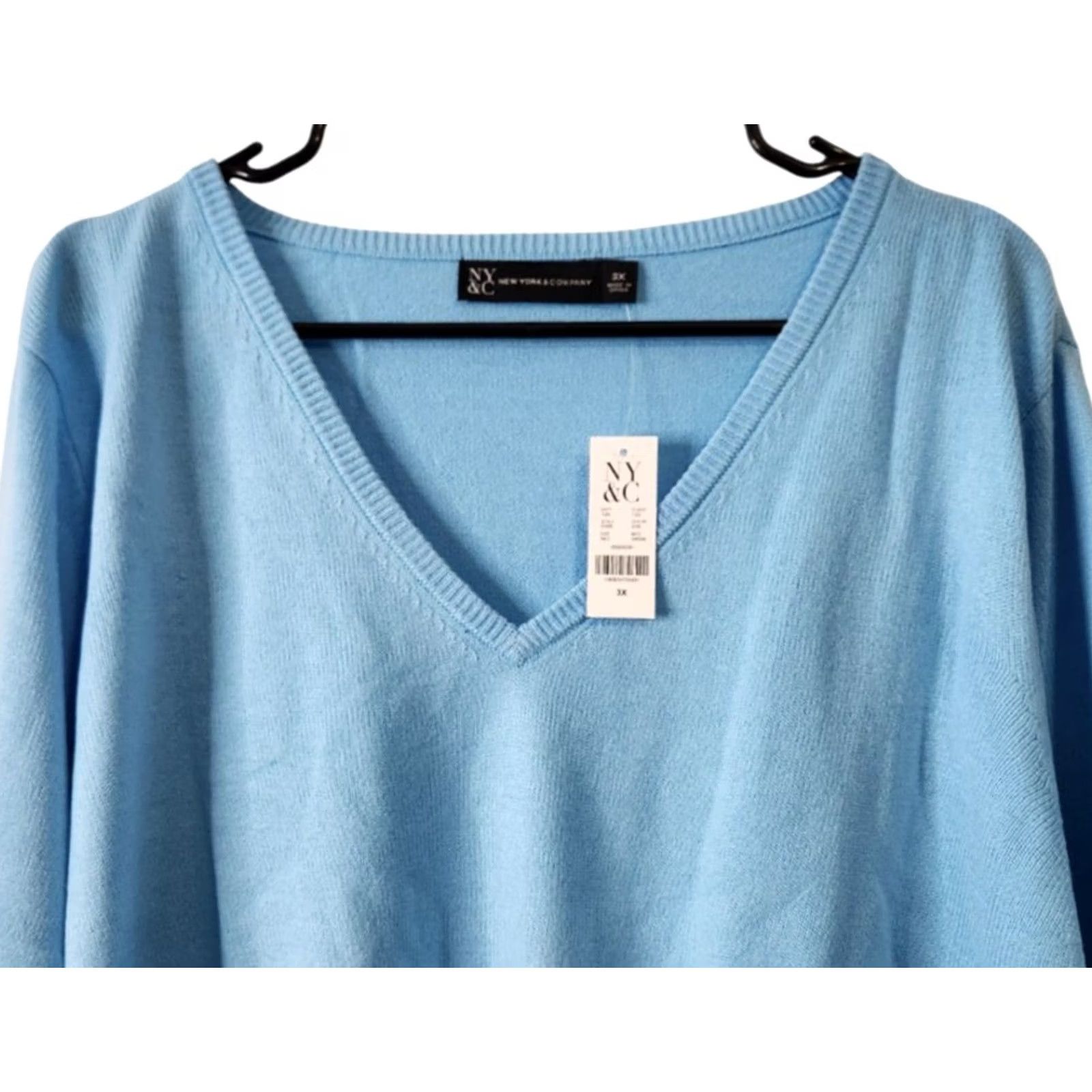 Vintage NY&Co Womens 3X Sweater V-Neck Pullover Acrylic Blue Shirt (Pullover) Size XXL / US 16-18 / IT 52-54 - 3 Thumbnail