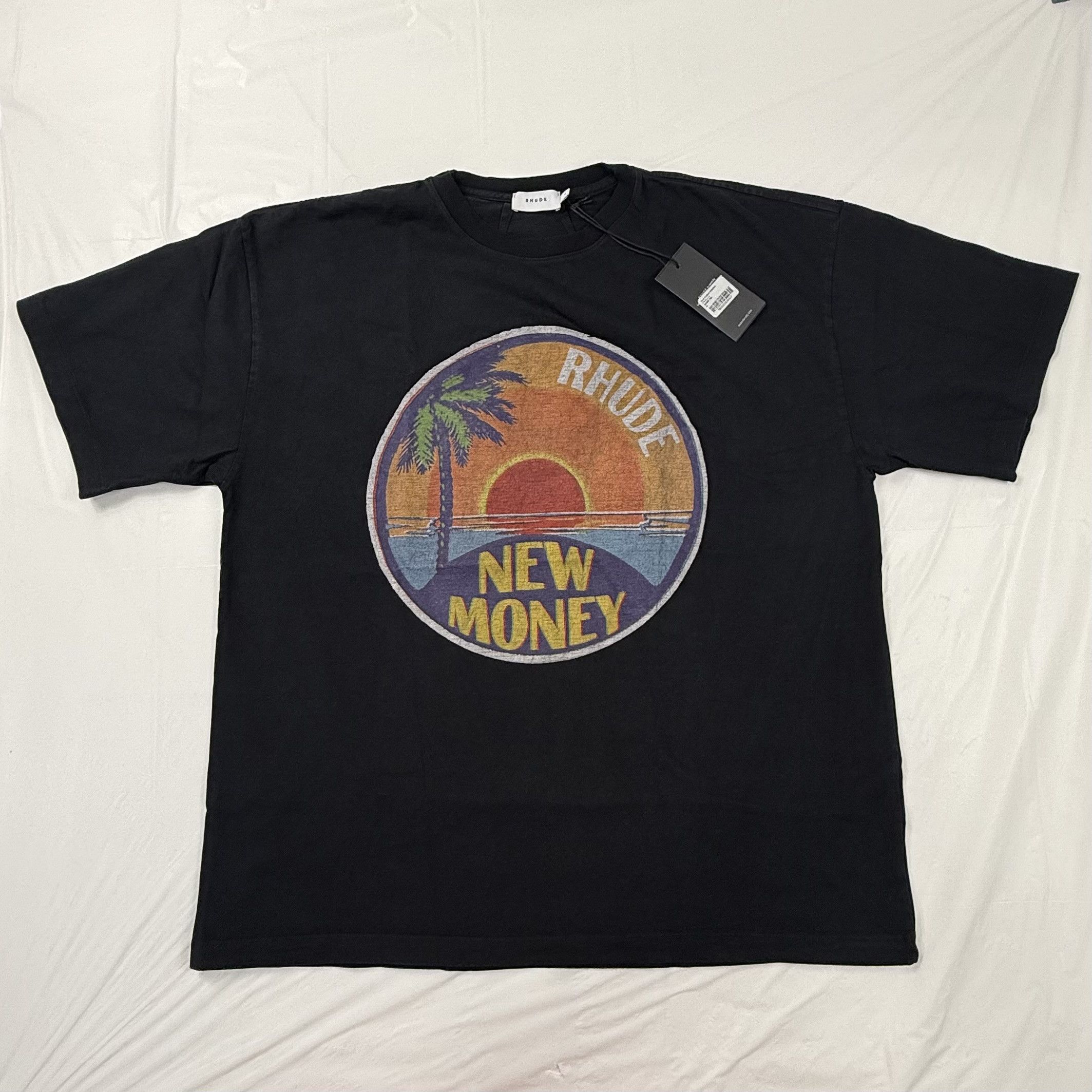 Rhude New Money Graphic T-Shirt Black Vintage Wash XL