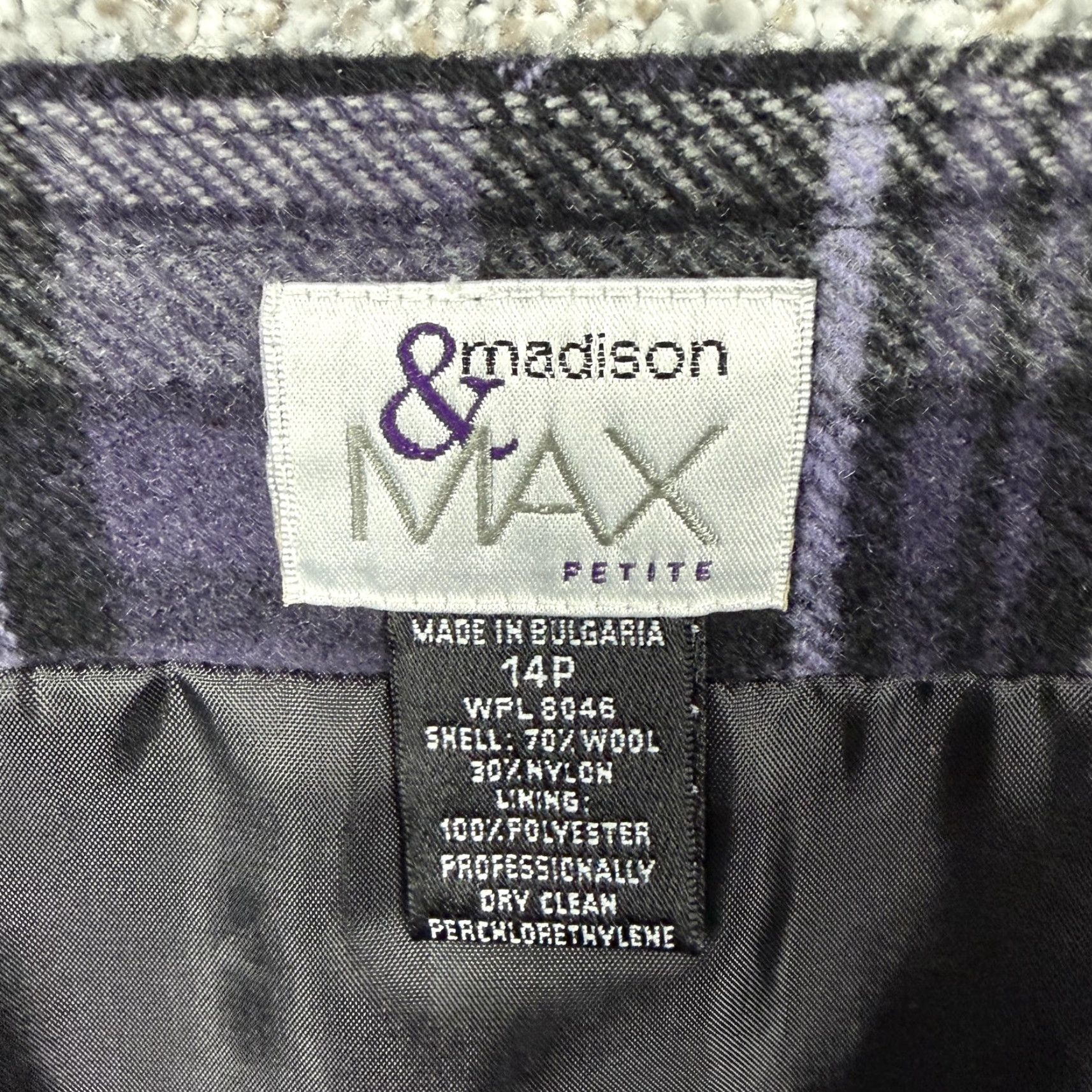 Vintage &madison MAX Skirt 14P Petite Plaid Wool-Blend Short Pencil Casual Womens 90s Dark Academia Size 36" / US 14 / IT 50 - 4 Thumbnail