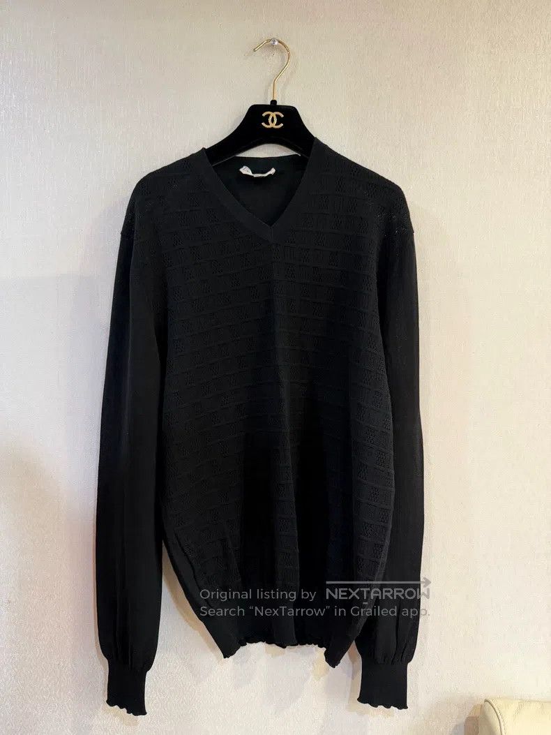 Hermes Hermes Black V-neck horizontal striped lustrous wool sweat Size US L / EU 52-54 / 3 - 1 Thumbnail