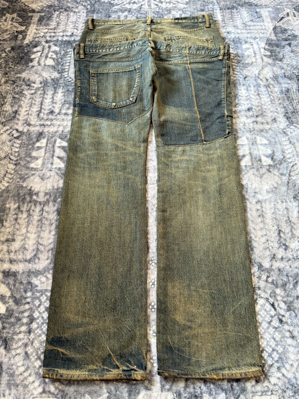 Le Grande Bleu (L.G.B.) Antgauge Japan Asymmetrical Cut & Sew Mud Wash Jeans Size US 32 / EU 48 - 2 Thumbnail
