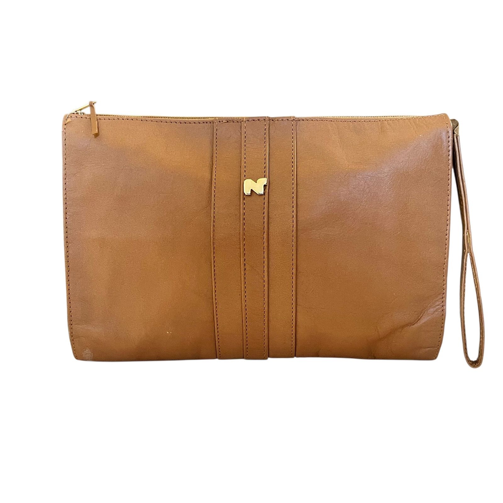Nina Ricci × Vintage Nina Ricci Vintage Camel Tan Leather Wristlet Evening Bag Size ONE SIZE - 1 Thumbnail