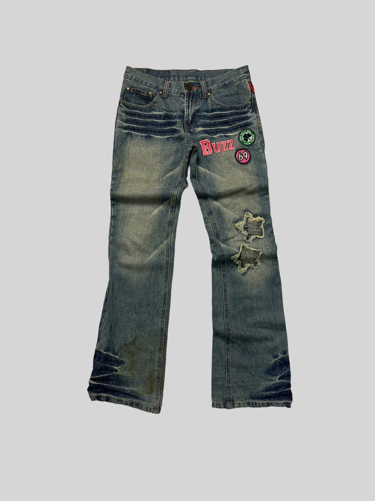 Hysteric Glamour Junya Watanabe Flared Patches Plaid Claw Mark Denim Jeans Size US 28 / EU 44 - 3 Thumbnail