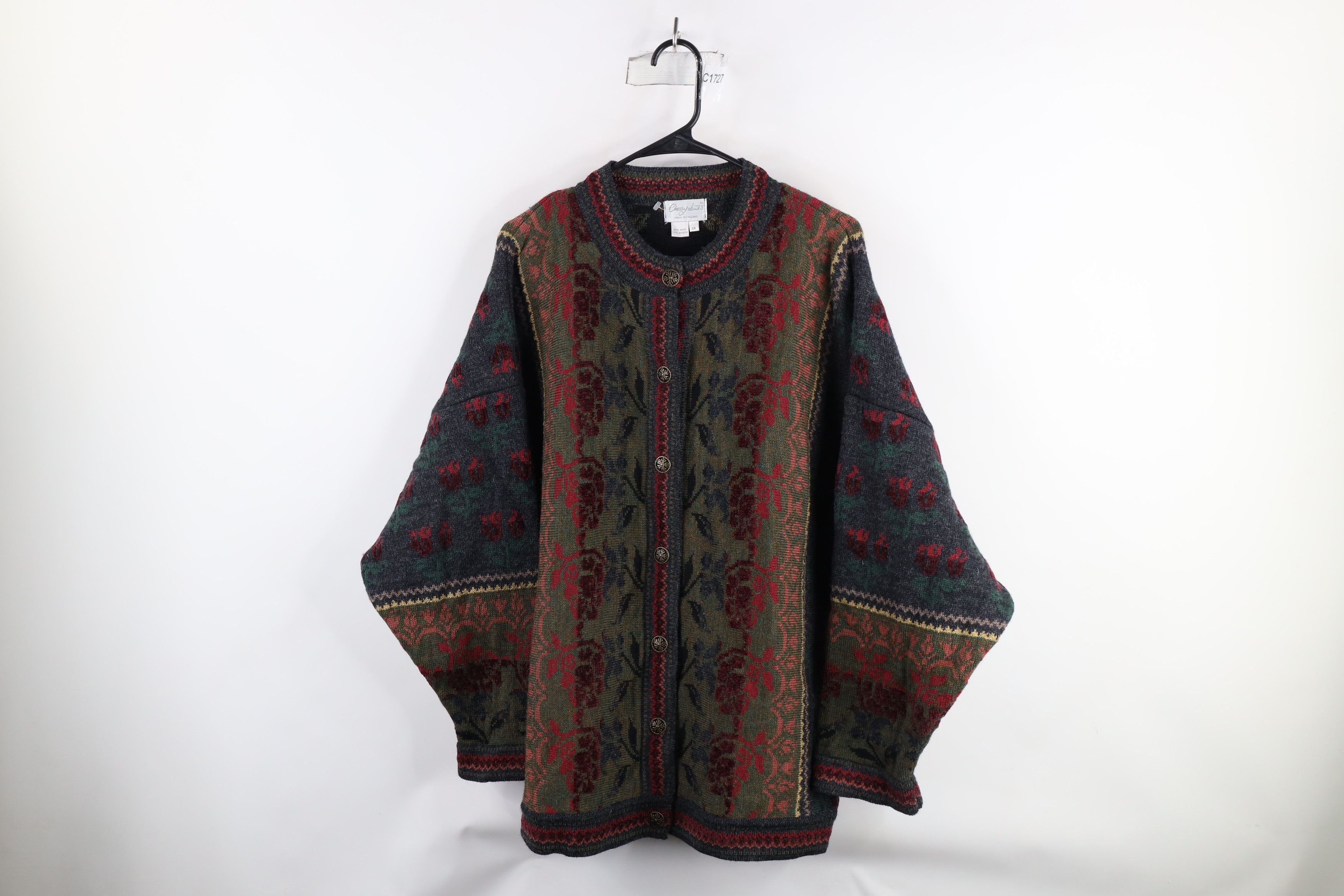 Vintage Vintage 90s Streetwear Knit Flower Tapestry Cardigan Sweater Size 3XL / US 20-22 - 1 Thumbnail