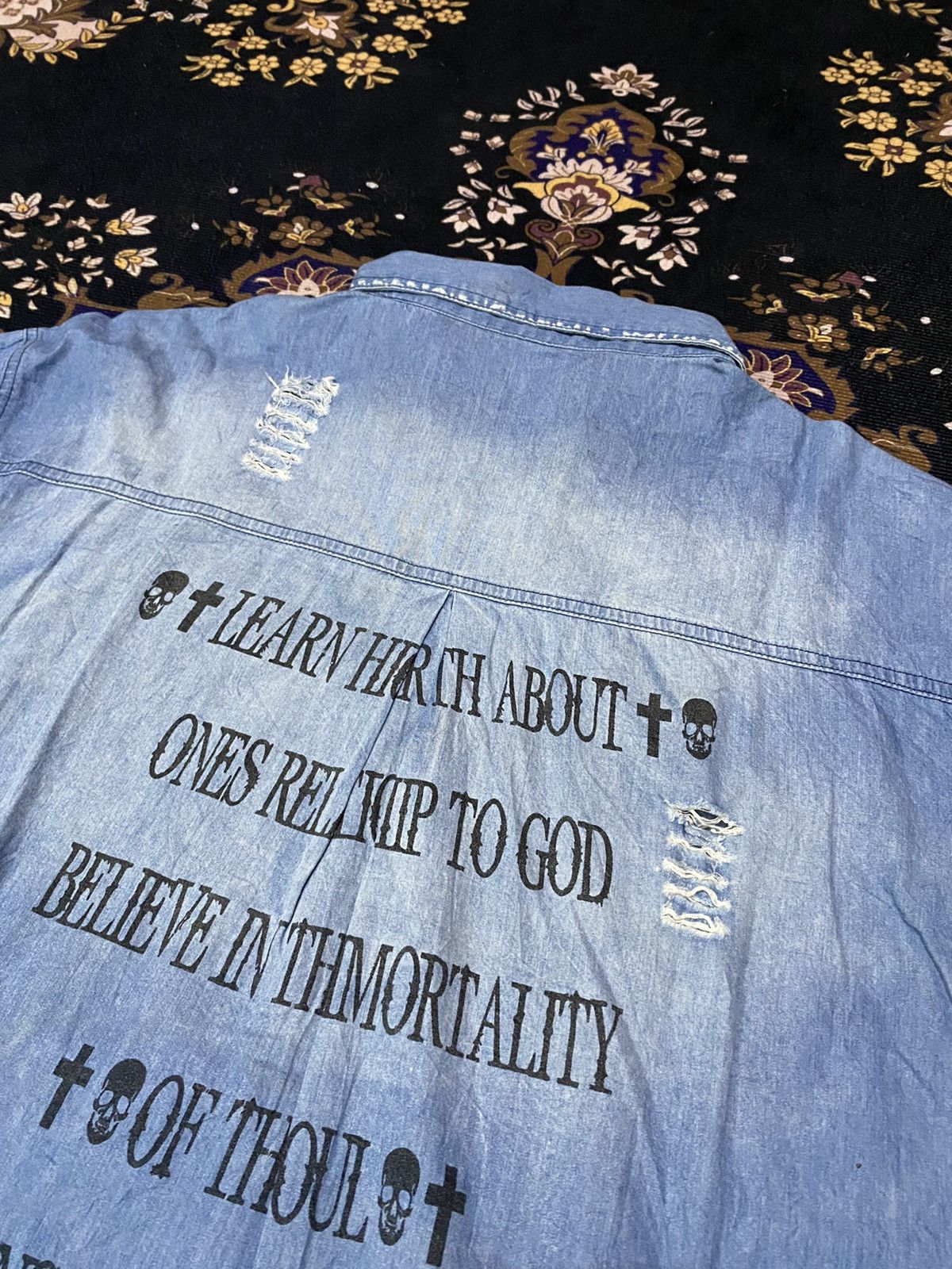 If Six Was Nine × Japanese Brand × Seditionaries Rare Y2K Ghost Of Harlem Punk Style Distressed Denim Shirt Size US L / EU 52-54 / 3 - 15 Thumbnail