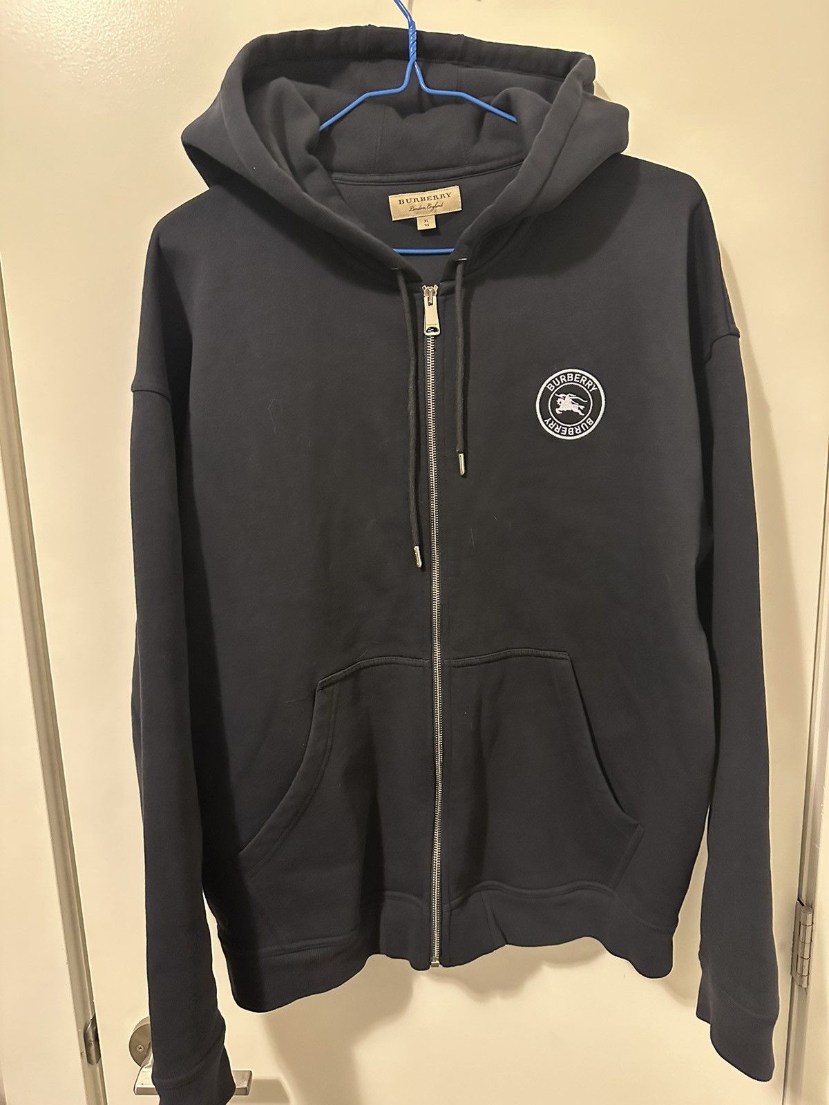 image of Burberry Zip Up Hoodie in Navy, Men's (Size XL)