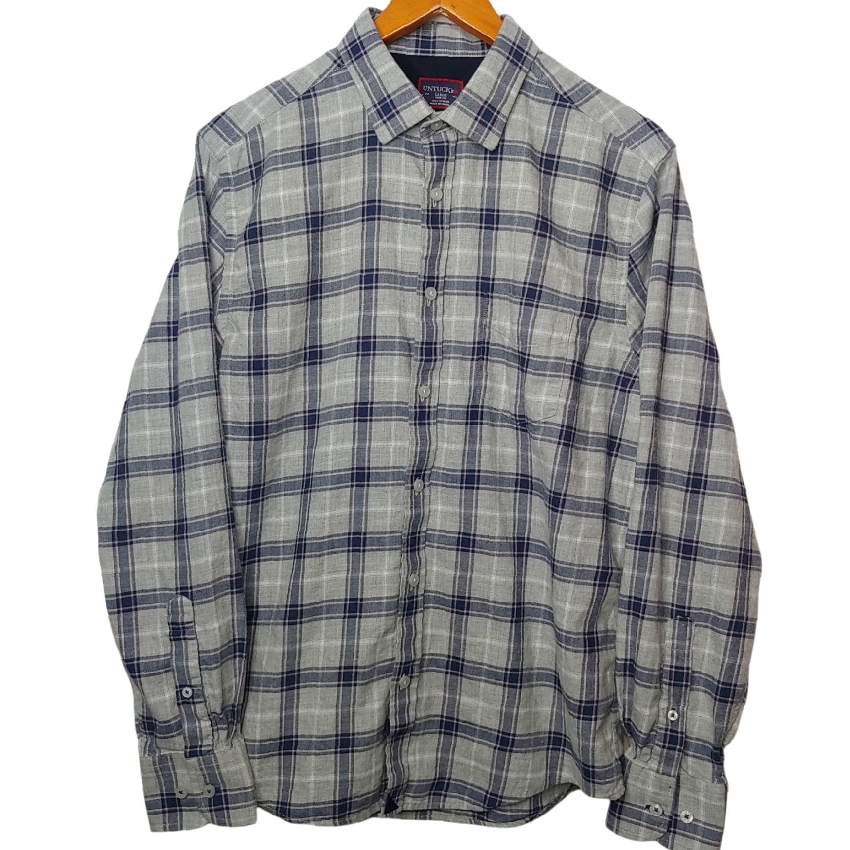 UNTUCKit UNTUCKit Slim Fit Button-Down Shirt Large Plaid Gray Long Sleeve Mens Size US L / EU 52-54 / 3 - 2 Thumbnail
