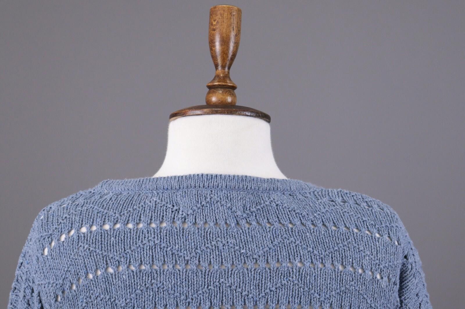 Designer Gudrun Sjoden Blue Lagenlook Crochet Knit Sweater Size S Size S / US 4 / IT 40 - 7 Thumbnail