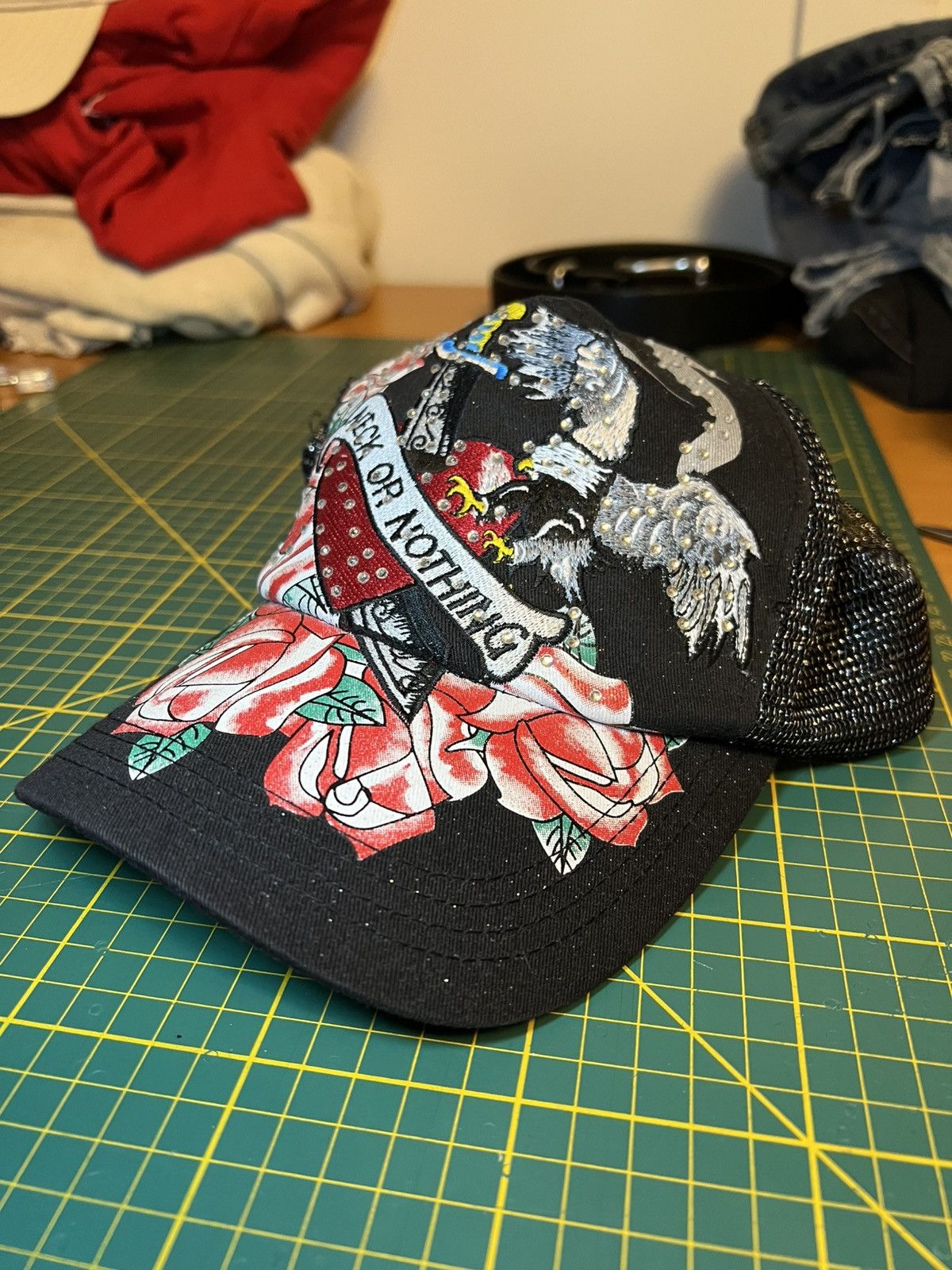 Ed Hardy Vintage Mr Rider studded rhinestone y2k style trucker hat Size ONE SIZE - 10 Thumbnail