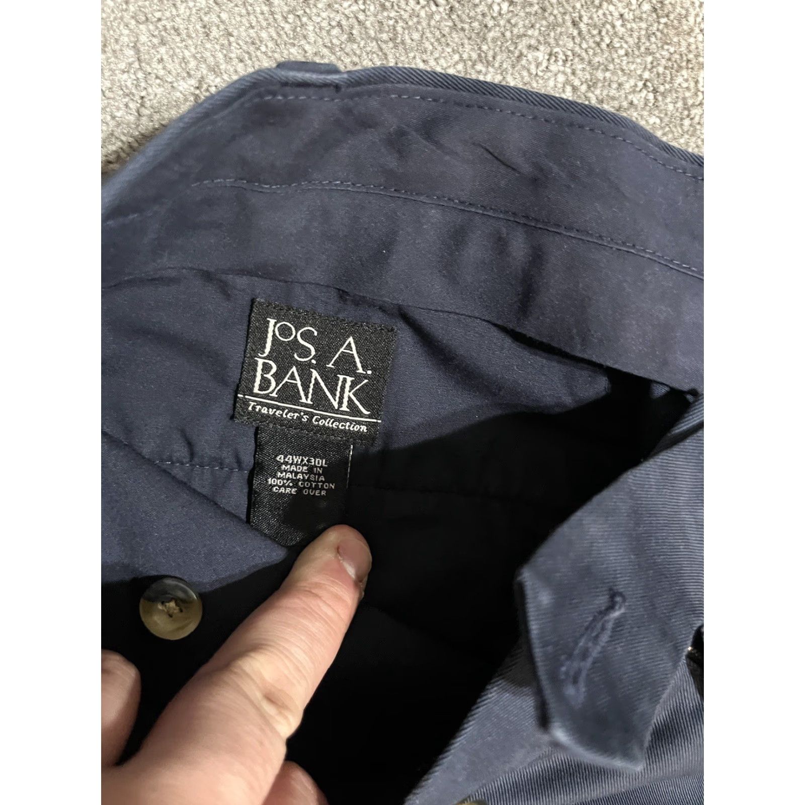 Jos. A. Bank Jos. A. Bank Travelers Collection Tailored Fit Flat Front Twill Pants 44x30 Navy Size US 44 / EU 60 - 6 Thumbnail