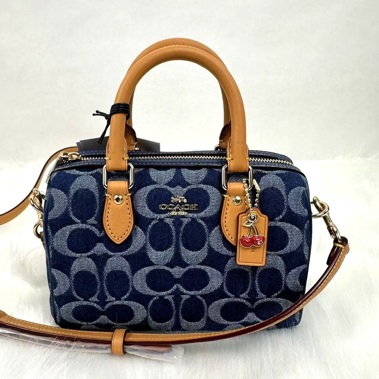 Coach Cy742 Mini Rowan Crossbody Bag In Den Gold/natural in Blue, Women's