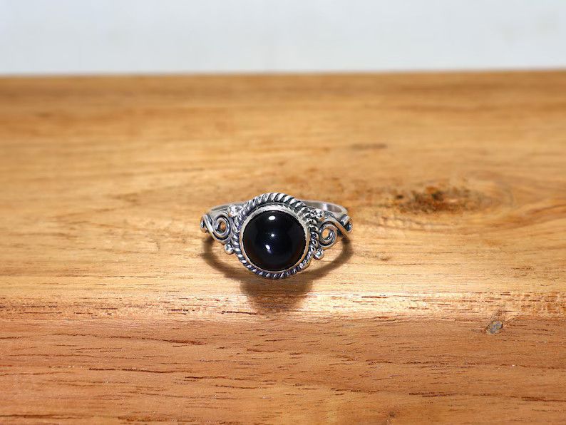 Handmade Black Onyx 925 Sterling Silver Ring: Handmade Boho Jewelry Size ONE SIZE - 1 Thumbnail