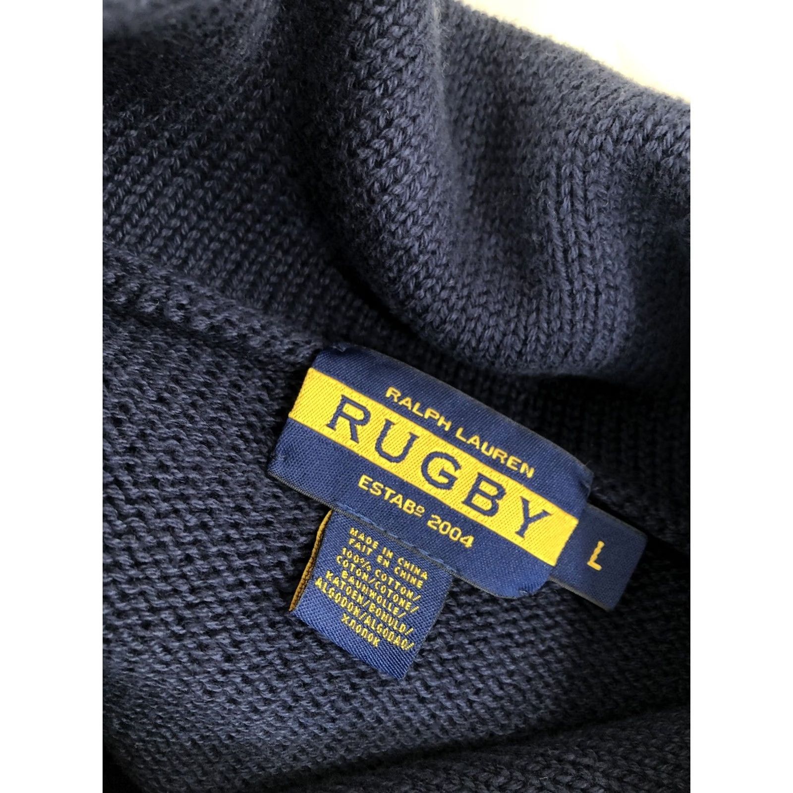 Ralph Lauren Ralph Lauren Rugby Embroidered Patch Shawl Mens L Knit Sweater Blue Pullover Size US L / EU 52-54 / 3 - 5 Thumbnail