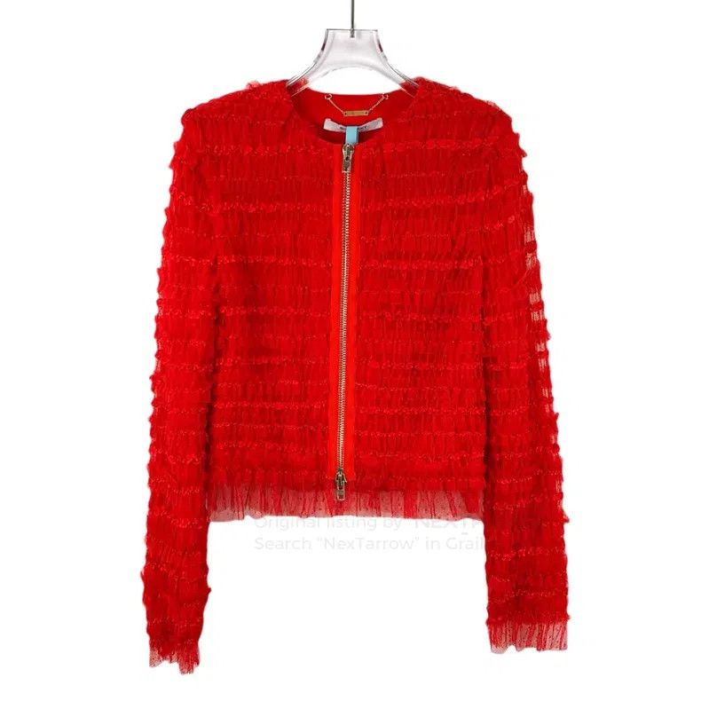 Givenchy Givenchy Red Lace Trim Zip Front Long Sleeve Jacket Size XS / US 0-2 / IT 36-38 - 1 Thumbnail
