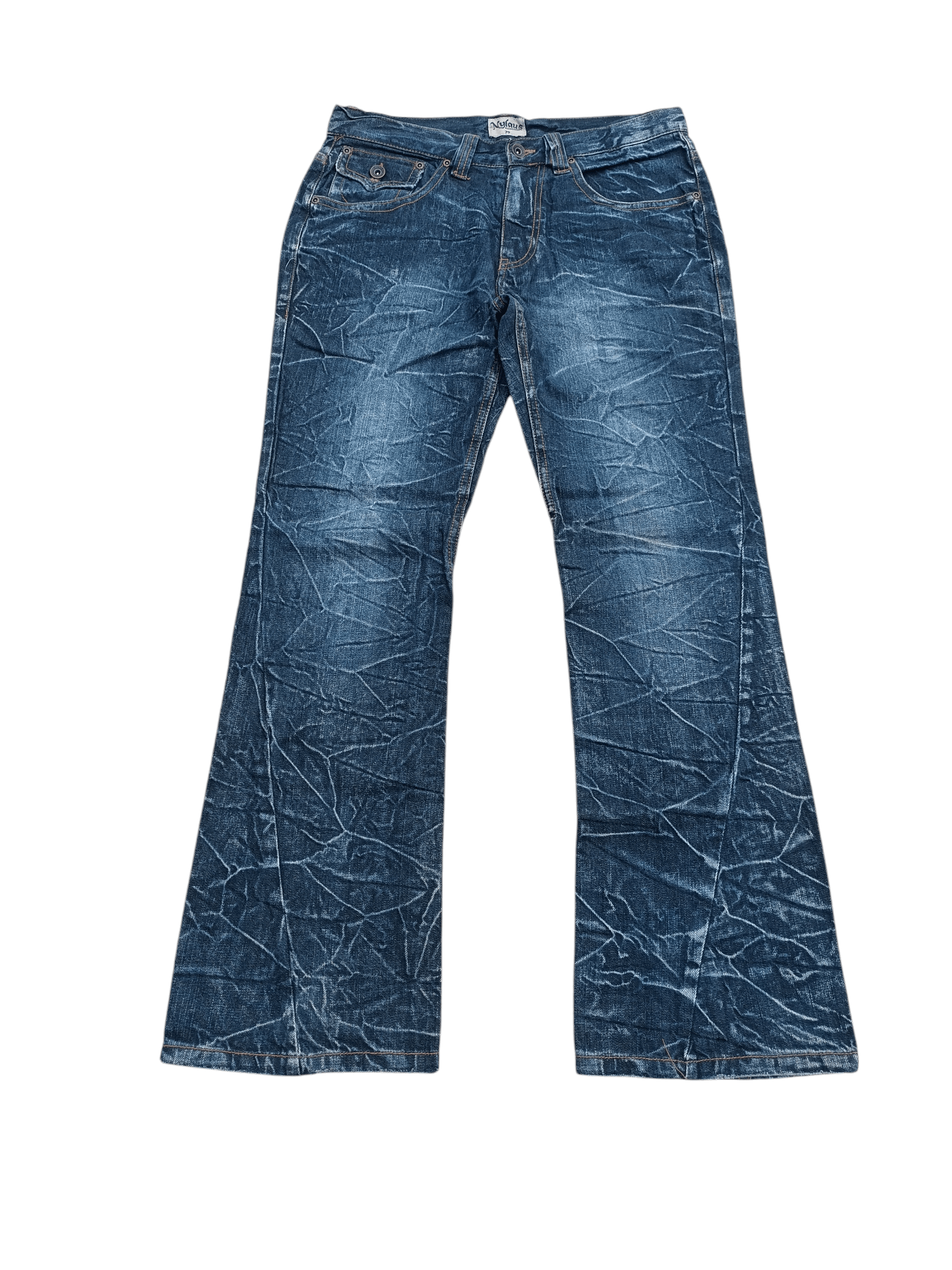 Japanese Brand FLARED NYLAUS WHISKERS JEANS VERY RARE Size US 31 - 15 Thumbnail