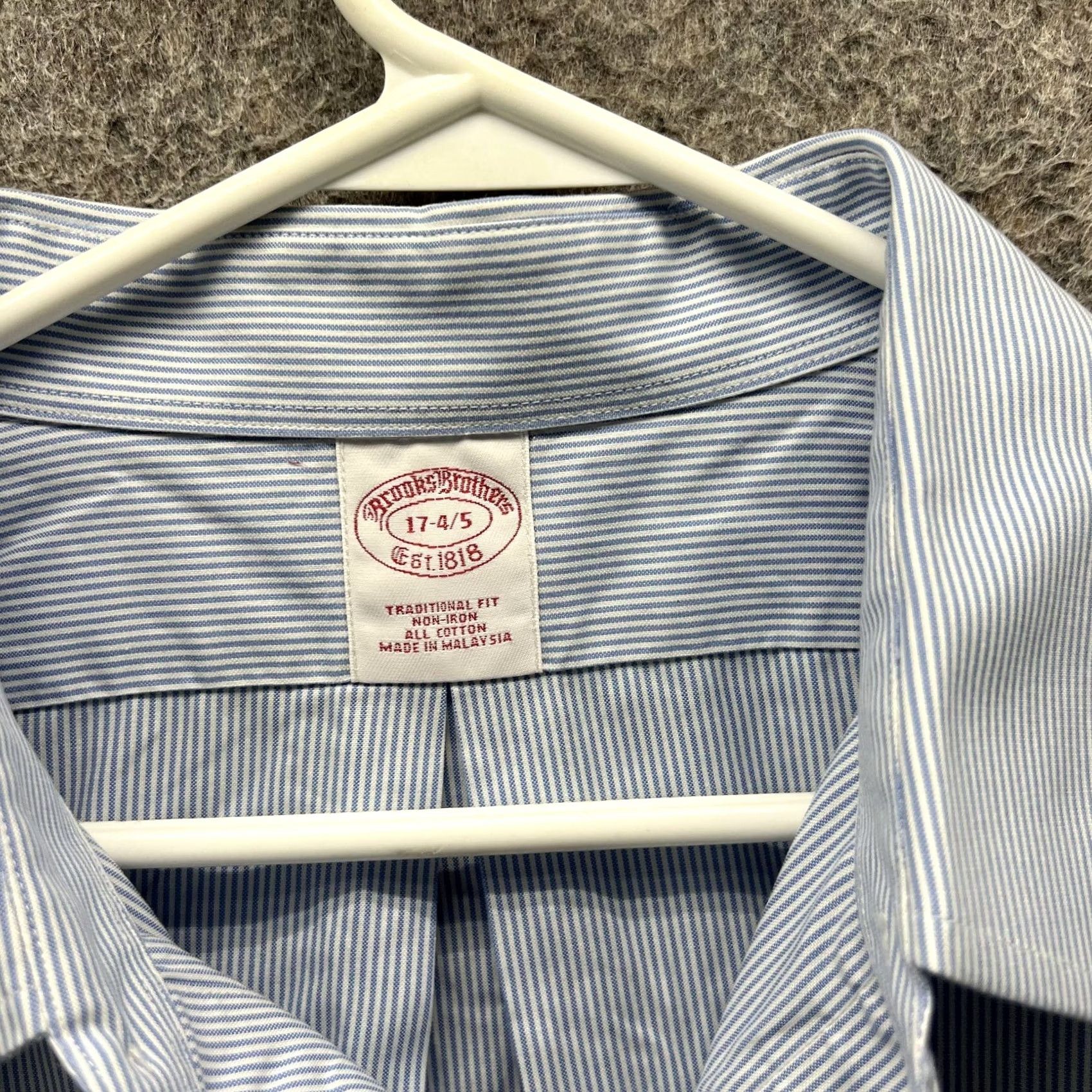 Brooks Brothers Brooks Brothers Dress Shirt Mens 17 4/5 Blue Stripe Classic Fit Non Iron Shirt Size 46R - 4 Thumbnail