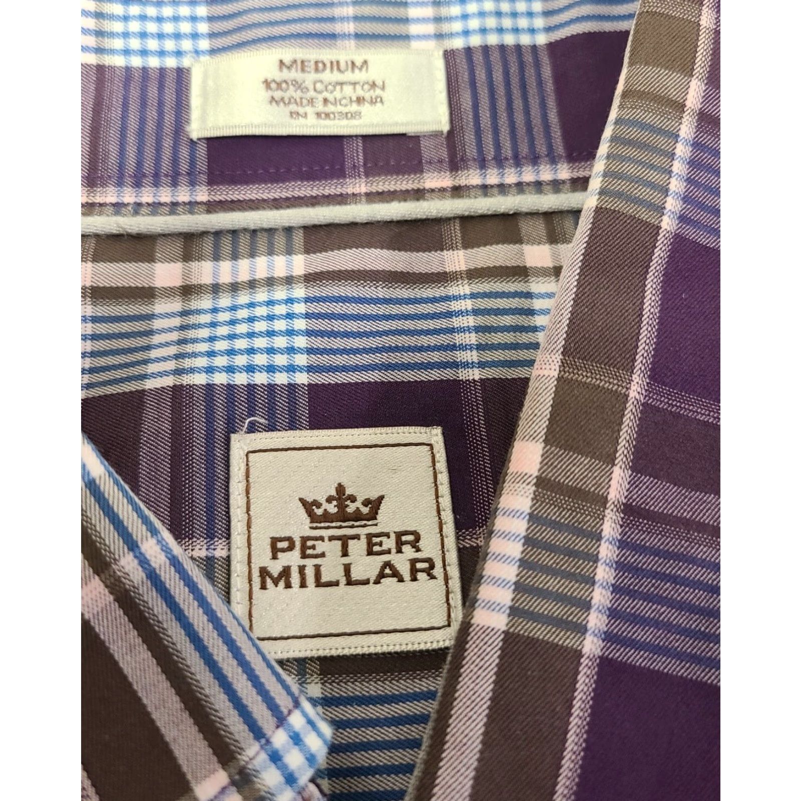 Peter Millar Peter Millar Shirt Mens Regular M Purple Blue Plaid Button-Down Collared Long Sleeve Casual Preppy Logo Pocket Size US M / EU 48-50 / 2 - 4 Thumbnail