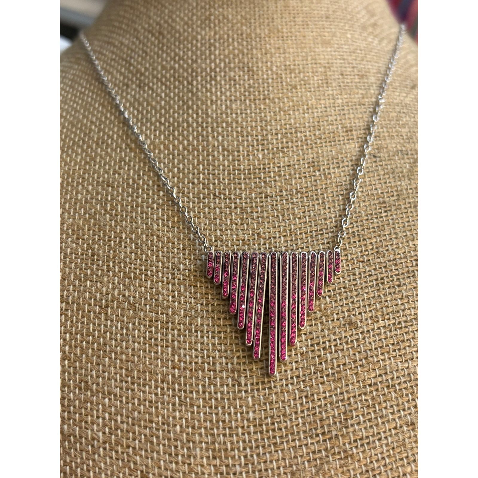 Other Vintage Swarovski Crystal Fringe Necklace Silver Tone Pink Size ONE SIZE - 7 Thumbnail