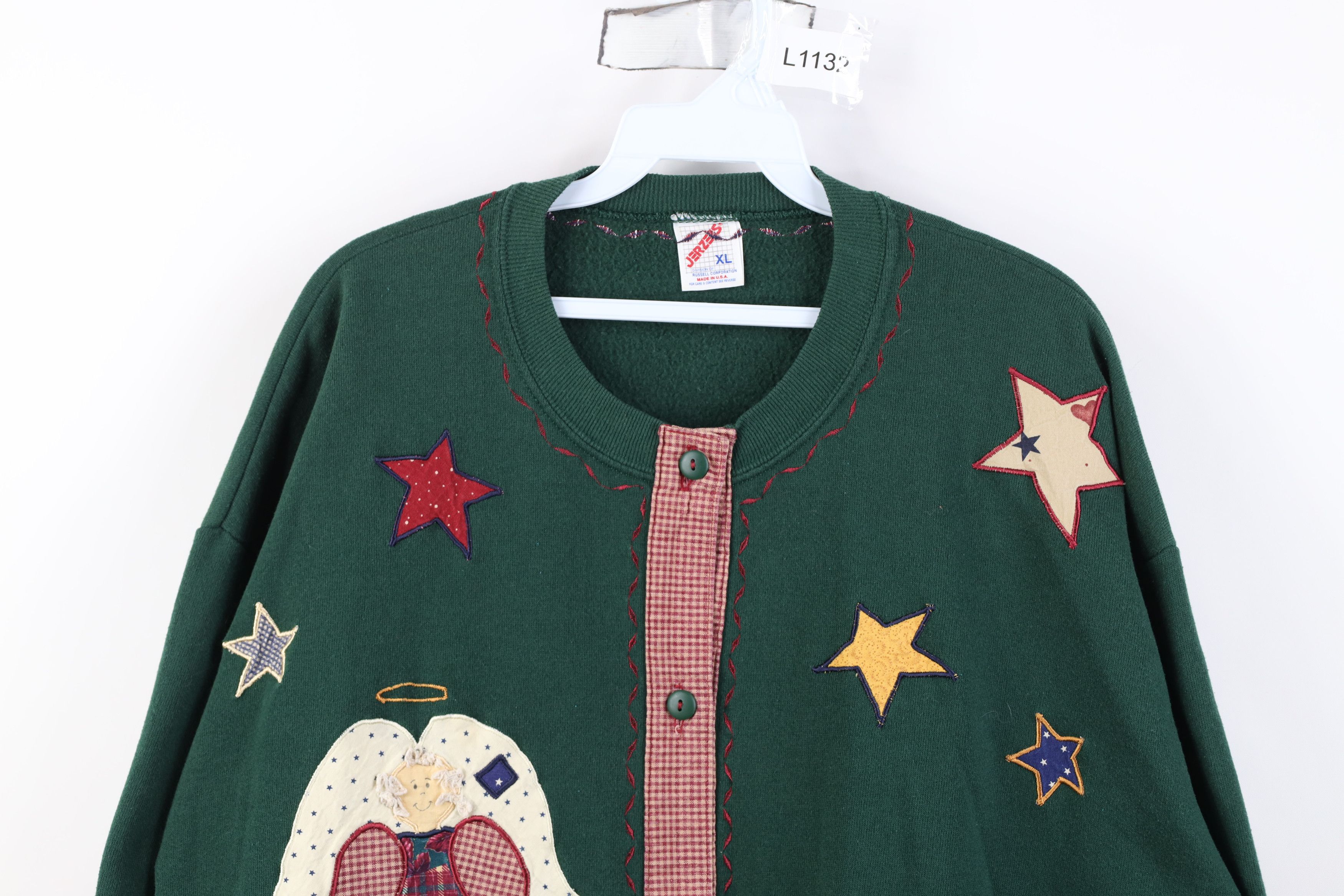 Vintage Vintage 90s Patchwork Angel Star Cardigan Sweatshirt USA Size XL / US 12-14 / IT 48-50 - 2 Thumbnail