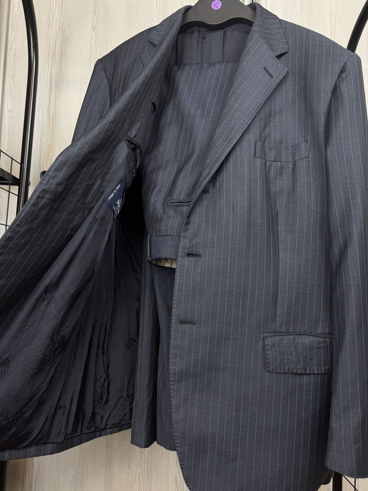 Boggi Boggi Milano vintage wool navy blue striped 3 button suit Size 46R - 22 Thumbnail