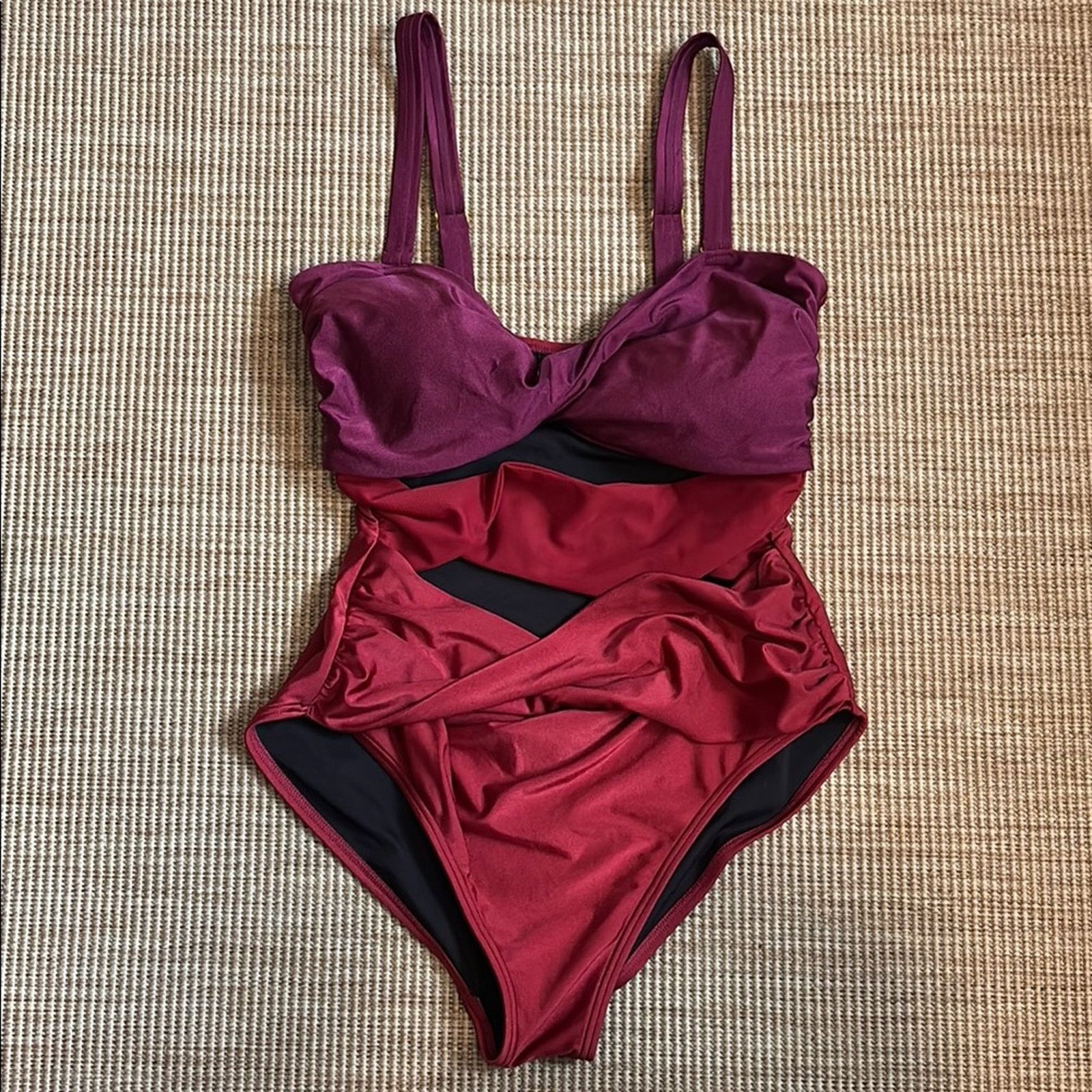 REVOLVE REVOLVE Red and Black One Piece Swimsuit Structured Bust 16 Size ONE SIZE - 1 Thumbnail
