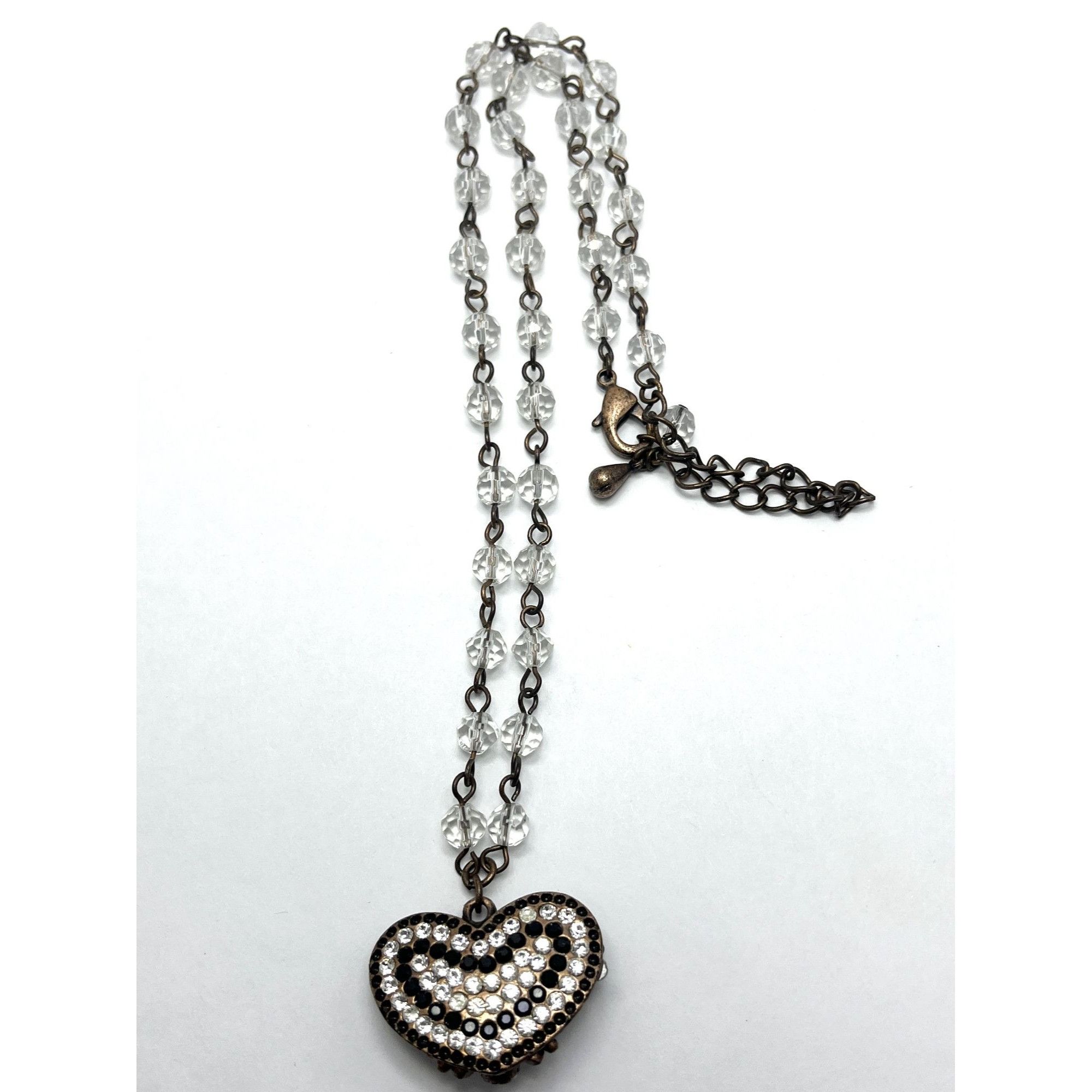 Vintage Crystal Beaded Heart Charm Necklace